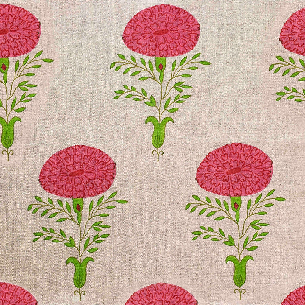 Marigold Block Printed Linen Fabric - Pink Sample for DIY Crafts, Home Decor & Fashion Accessories | Eco-Friendly & Handmade