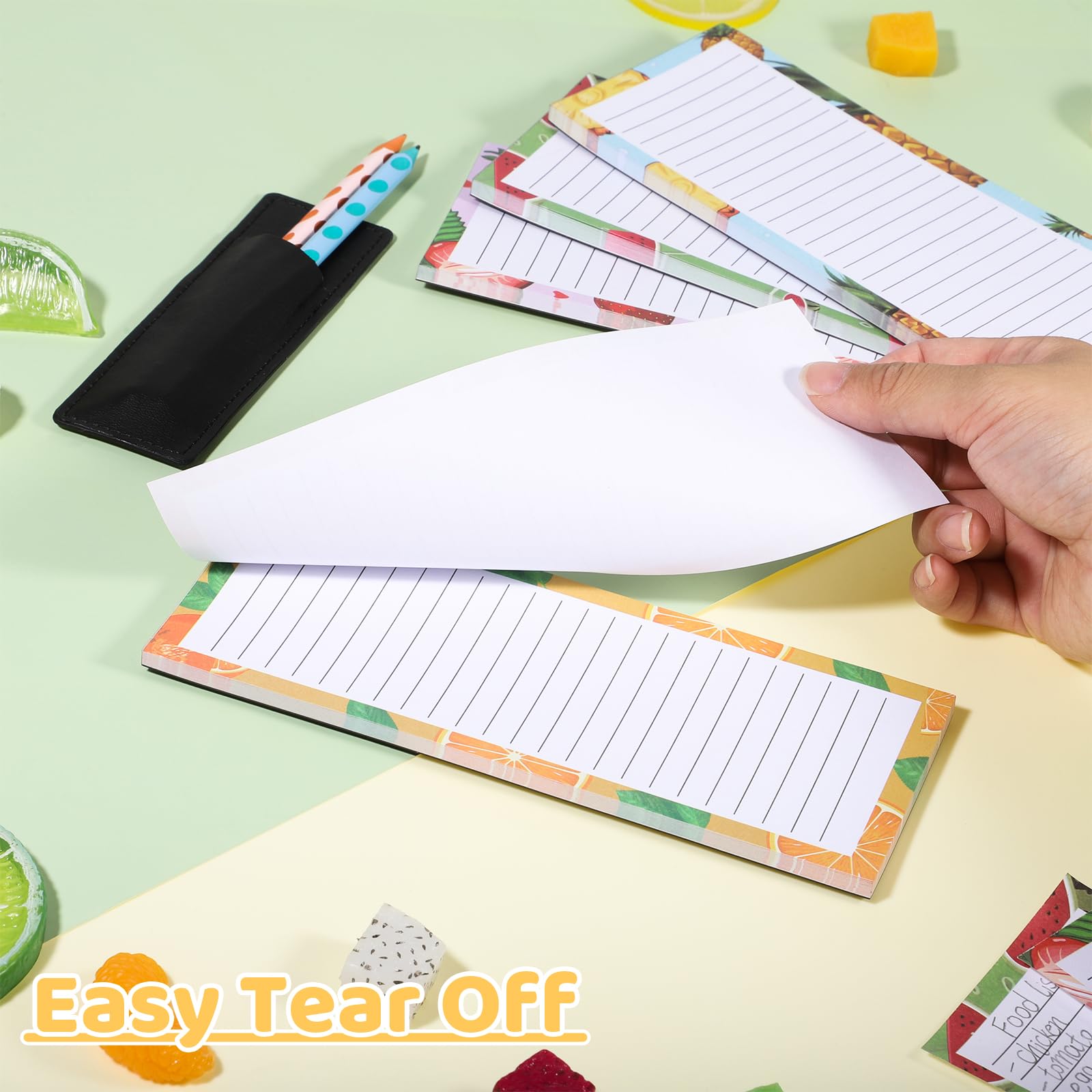 4 Pack Magnetic Notepad for Refrigerator with Pen Holder - 200 Sheets Grocery Shopping List Memo Pad, Fruit Design - Perfect for Kitchen Organization & Fridge Reminders