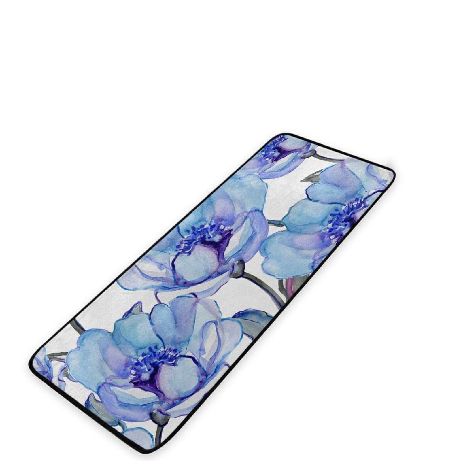 Spring Floral Kitchen Rugs - Soft Non-Slip Floor Mats with Blue Flower Pattern (39x20 Inch) - Waterproof Bath Rug, Runner & Doormat for Kitchen, Bathroom & Entryway Decor