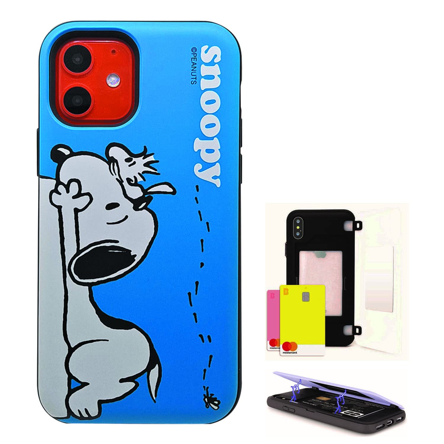 Premium Snoopy & Woodstock Shockproof Wallet Case for iPhone 12/12 Pro (6.1 inch) - Mirror Design with Card Slots | Perfect for Daily Commute, Shopping & Travel Protection