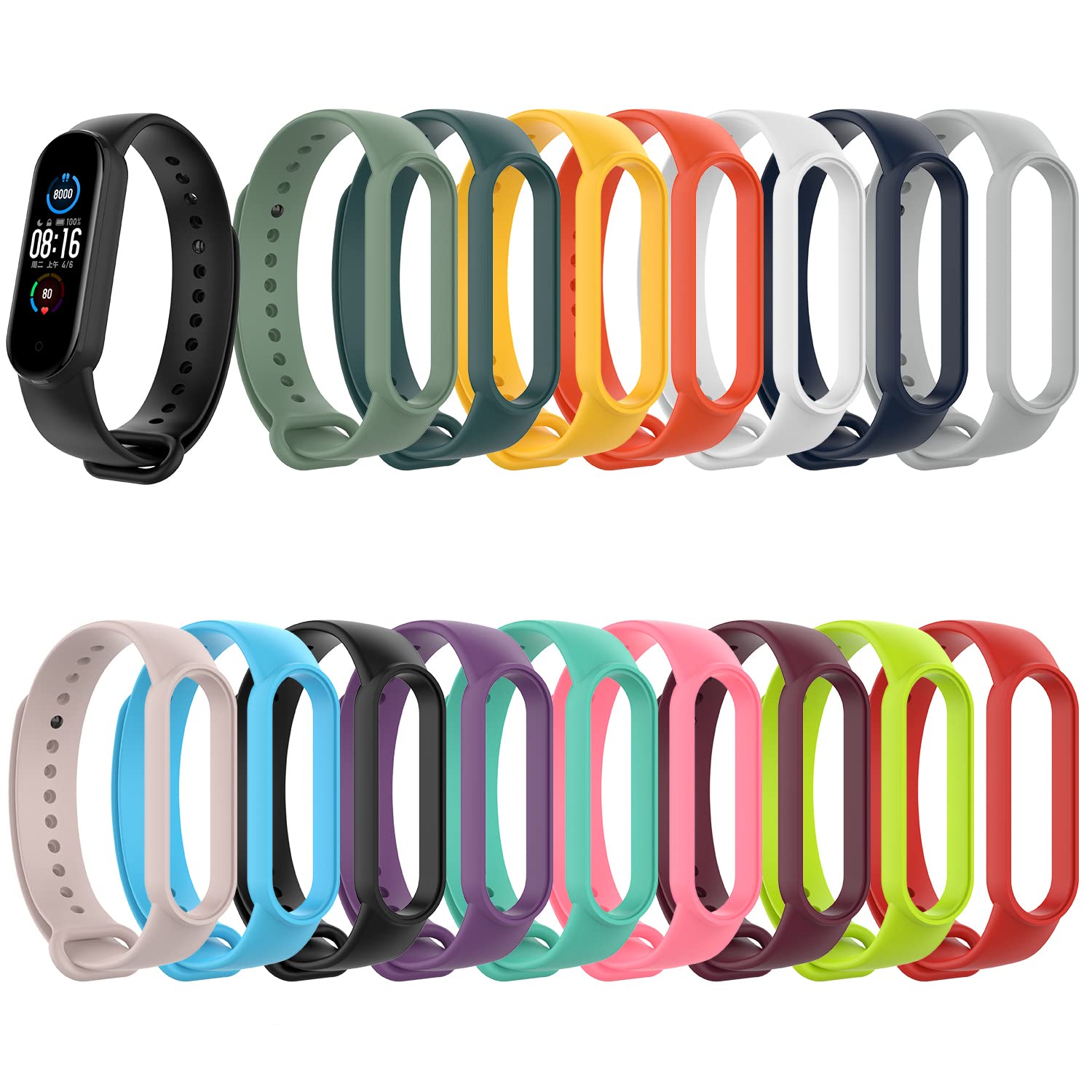 REYDA 10 Pack Soft Silicone Replacement Bands for Xiaomi Mi Band 7/6/5 & Amazfit Band 5 - Comfortable Breathable Sport Wristbands for Fitness Tracking & Daily Wear