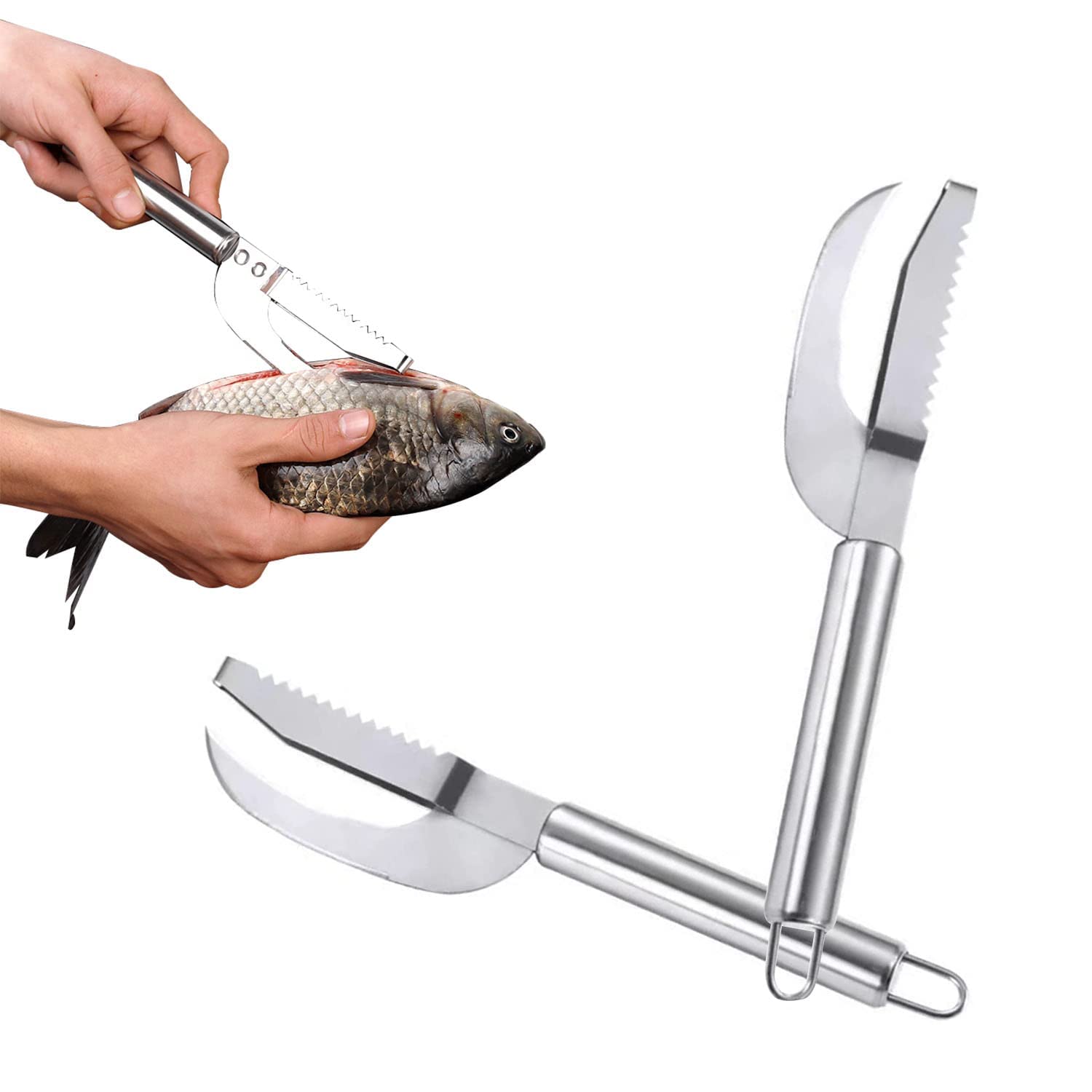 CAIKUIZEI 3-in-1 Fish Scale Knife - 430 Stainless Steel Fish Maw Peeler, Scaler & Gutting Tool - Professional Fish Cleaning Kit for Home & Commercial Use (2PCS) - Perfect for Fishing, Cooking & Seafood Preparation