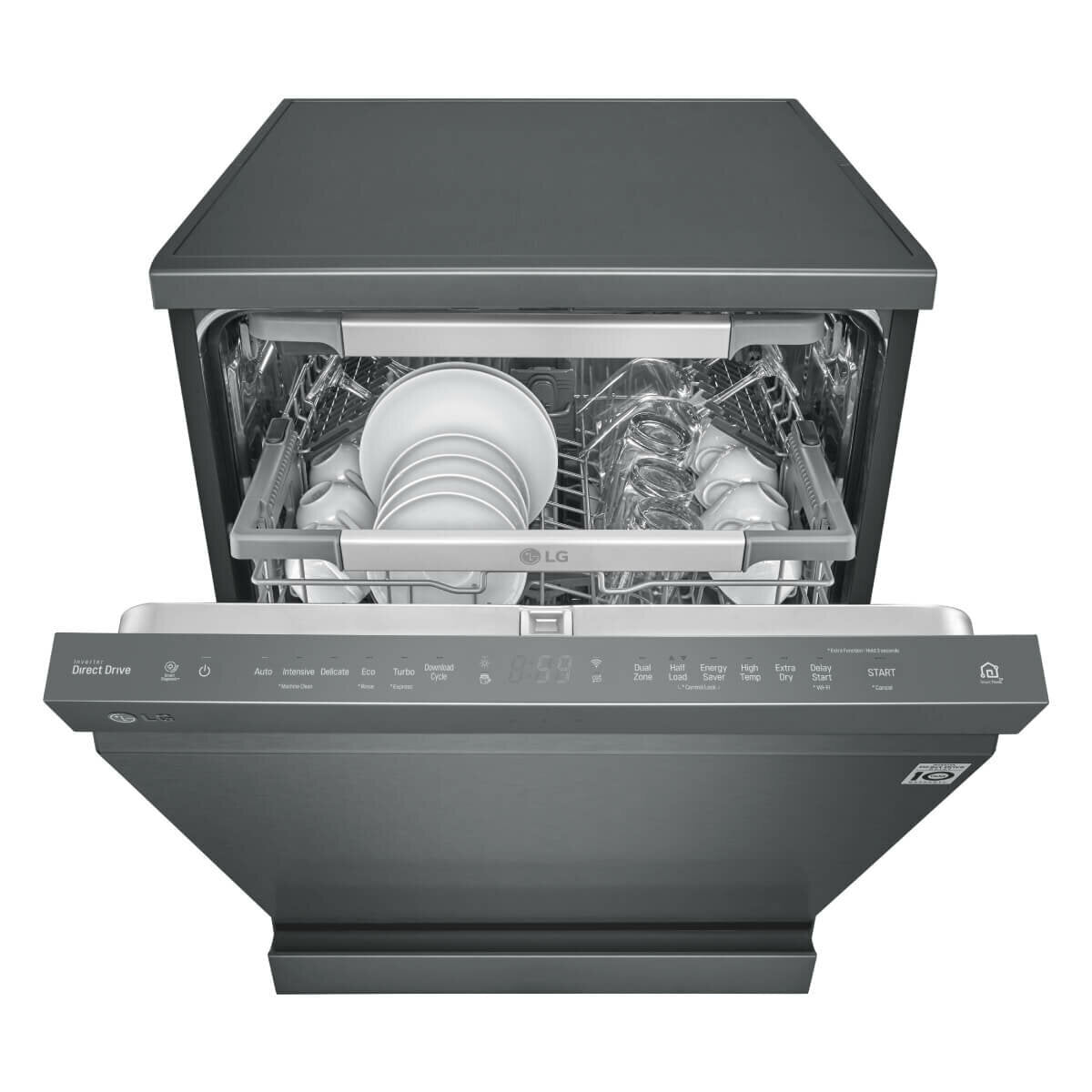 LG 60cm QuadWash Freestanding Dishwasher with Auto Door Opening - Matte Black (Model XD3A15MB) | Energy Efficient & Quiet Operation for Modern Kitchens | Perfect for Small Families & Open-Plan Homes