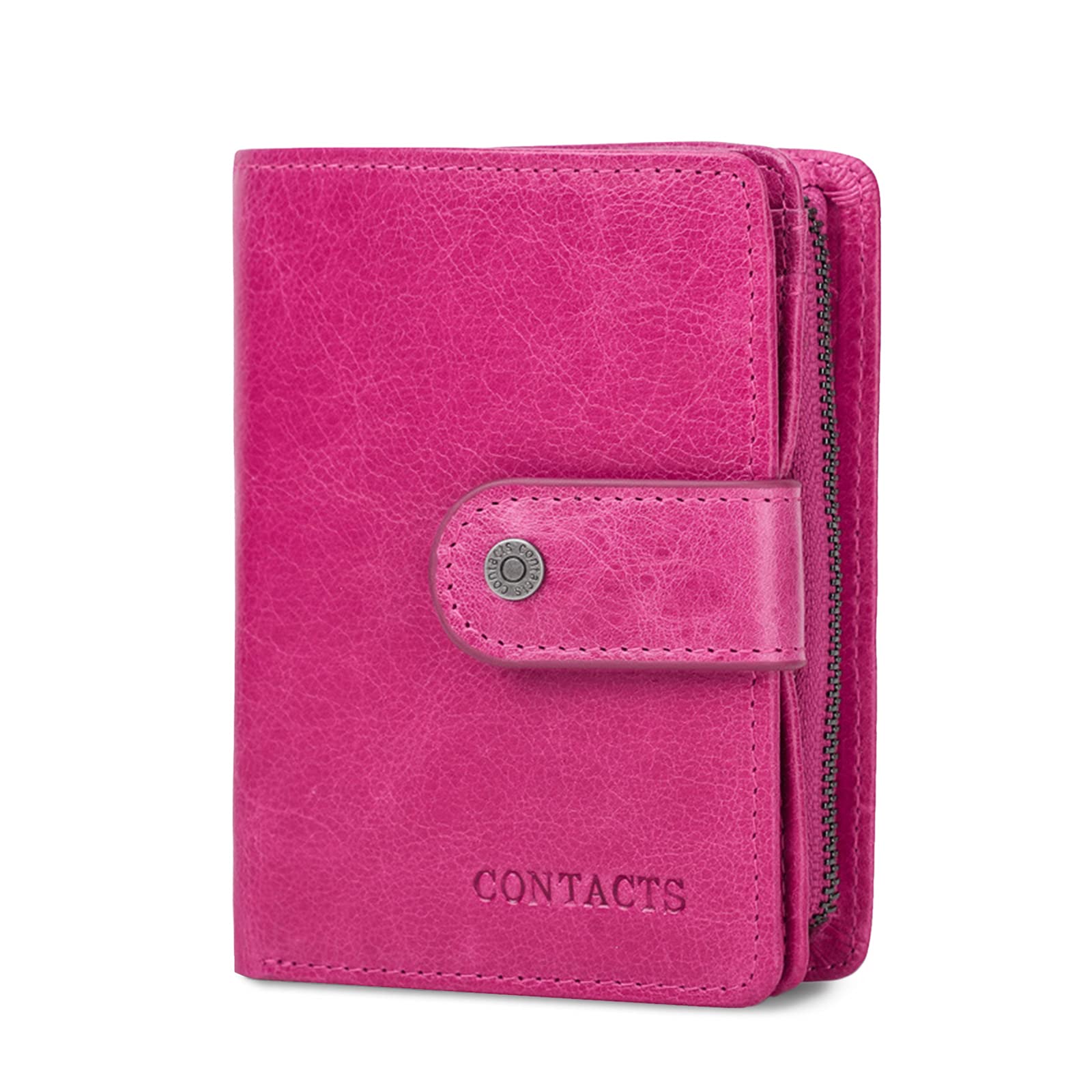 Premium RFID Blocking Leather Wallet for Men & Women - Bifold Design with Soft Zip Coin Pocket, Genuine Cowhide Credit Card Holder & Gift Box (Rose Red) - Ideal for Travel, Business & Everyday Use