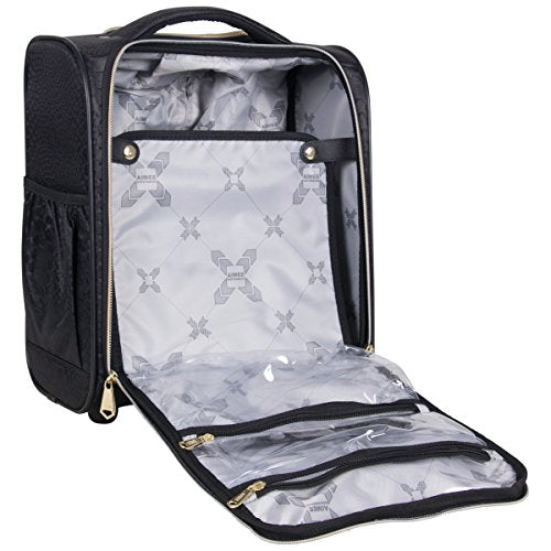 Aimee Kestenberg Women's Jacquard Python Print Polyester 2-Wheel Underseat Carry-On Luggage - Black | Compact Travel Bag for Airplane Cabin & Business Trips