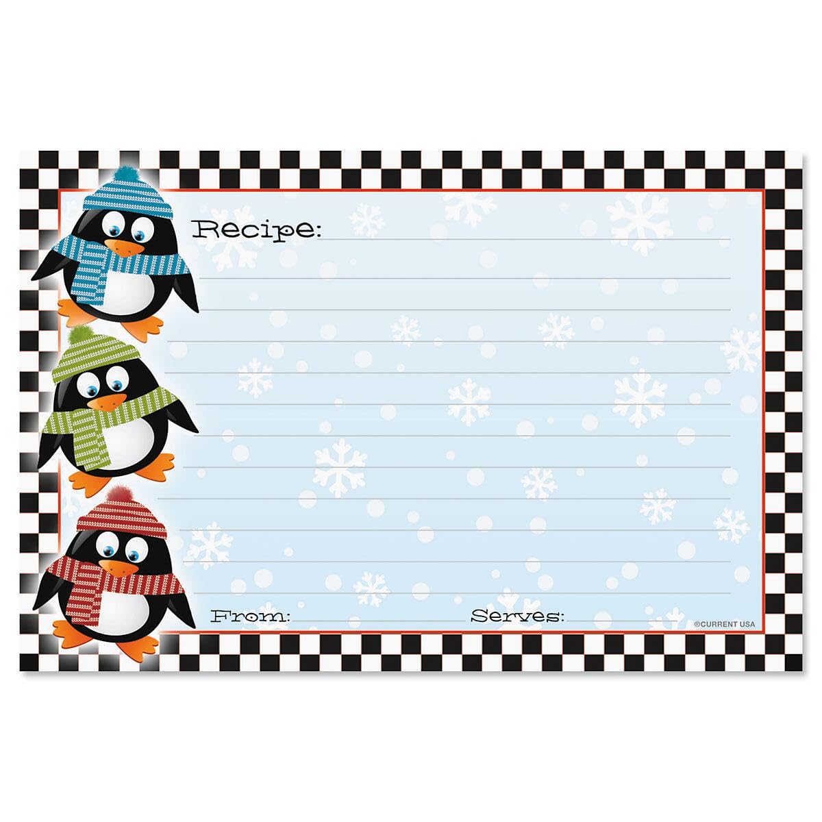 Penguin Holiday Recipe Cards - 4x6 Inches Blank Cardstock, 48-Pack for Thanksgiving, Christmas Baking & Bridal Shower Gifts | Perfect for Family Recipes, Cookie Exchanges & Holiday Celebrations