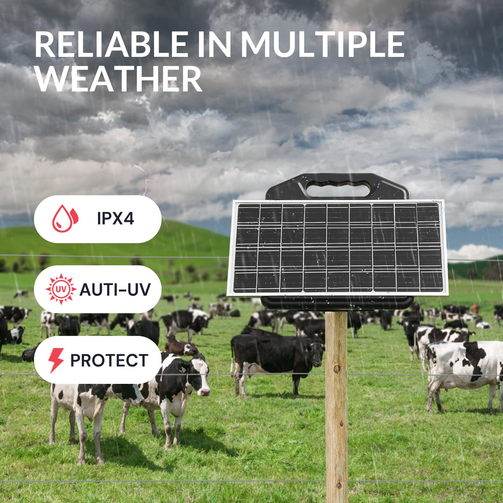 S2500 2.2 Joule Solar Fence Charger - 60 Mile Electric Fence Energizer for Livestock, Horses, Cattle & Sheep - Portable, Weatherproof & Durable - Ideal for Pastures, Farms & Ranch Security
