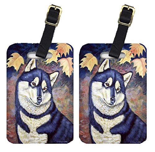 Fall Leaves Siberian Husky Luggage Tags - Pair of 2 Large Colorful Pet ID Tags for Travel Bags & Suitcases | Durable Dog-Themed Baggage Tags for Airlines & Vacation