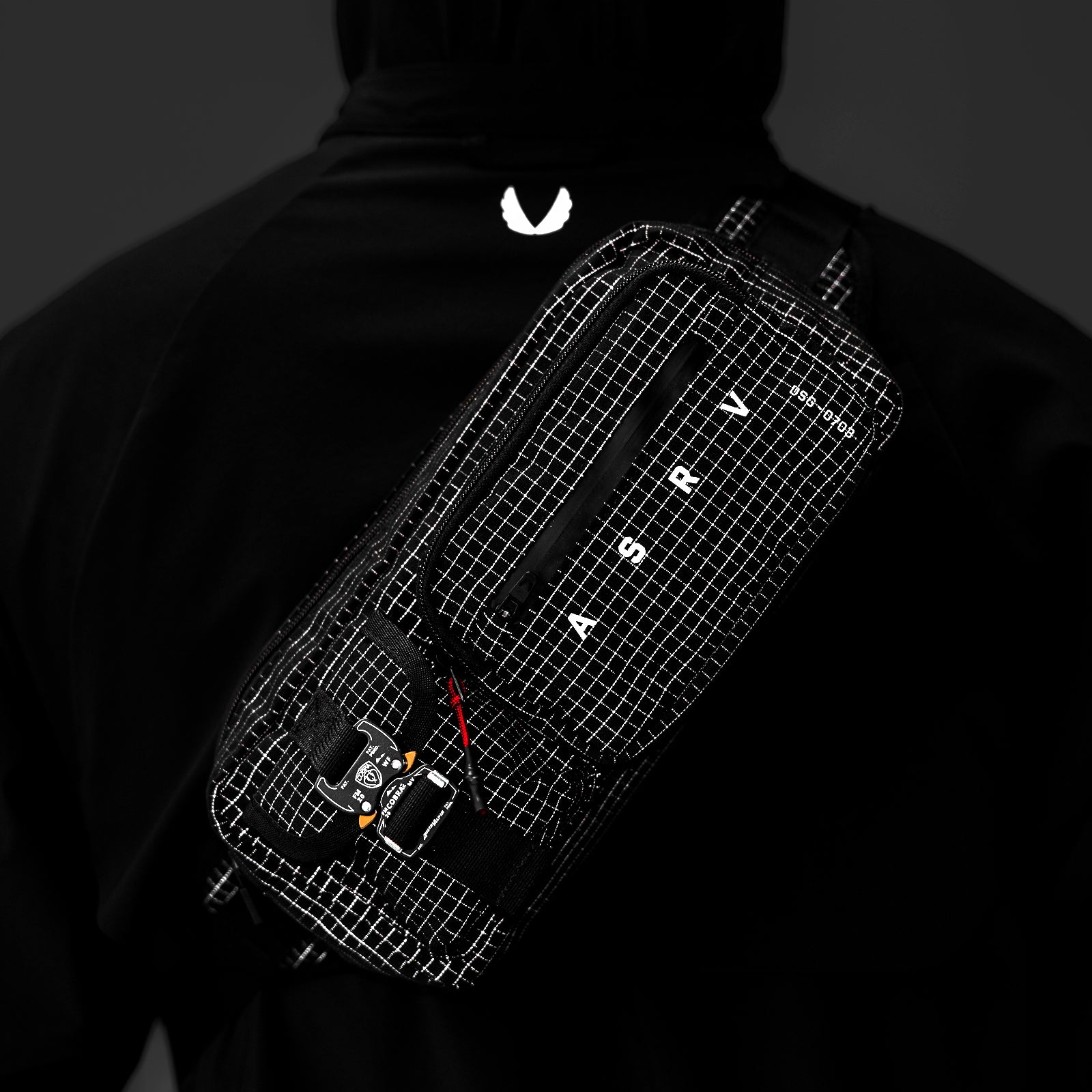Cordura® Tech Crossbody Pack - Durable & Lightweight Crossbody Bag for Men & Women - Black Grid Design - Perfect for Travel, Hiking & Everyday Use