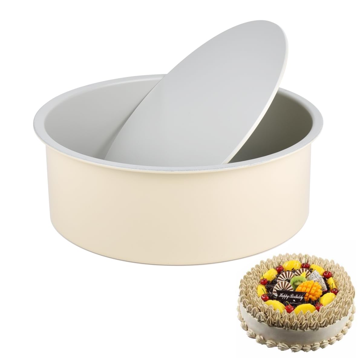 Guowall 8-Inch Removable Bottom Round Cake Pan - Nonstick Baking Mold for Layer Cakes, Cheesecakes, Cupcakes & More | Perfect for Home Baking, Birthday Parties & Holiday Desserts (Cream Color)