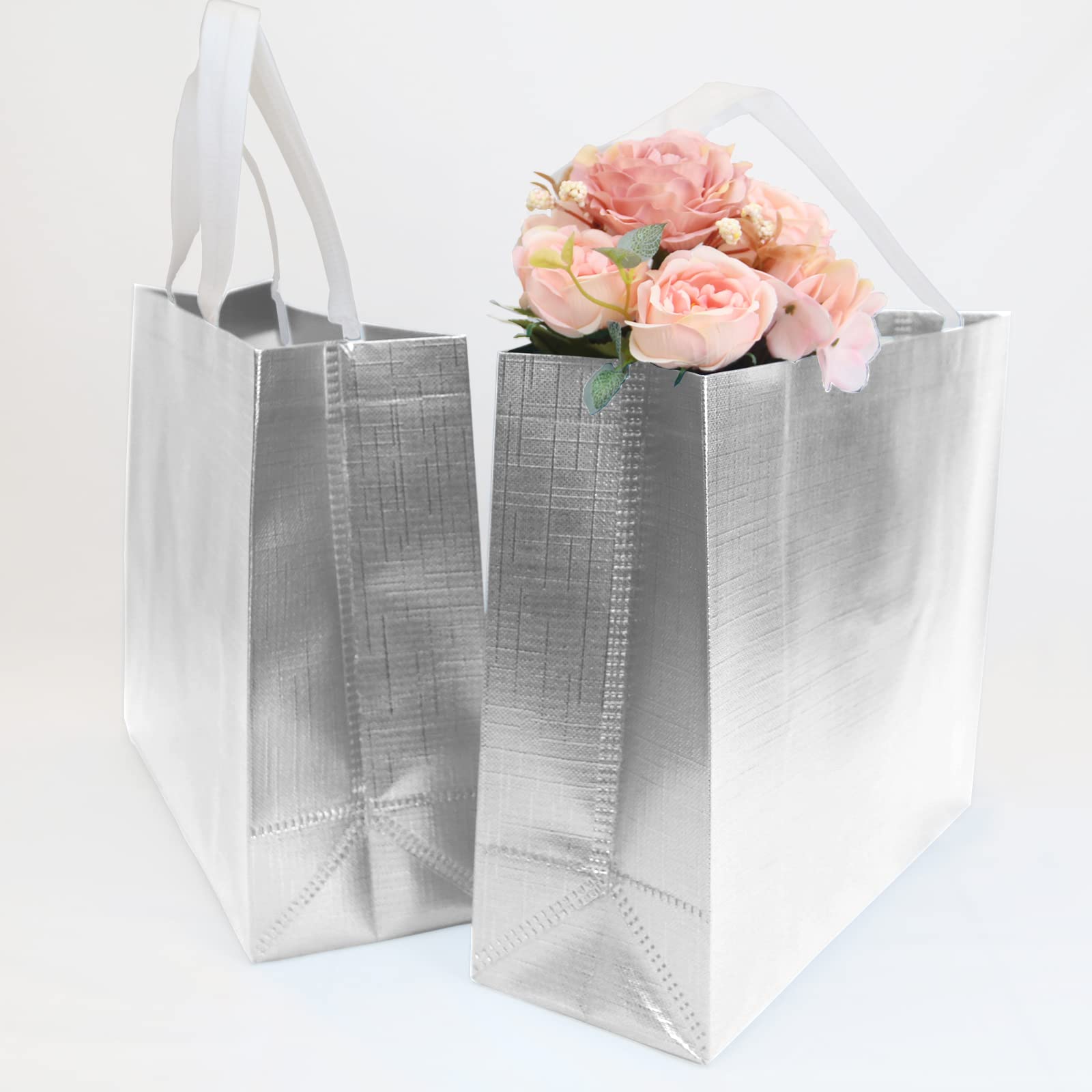 HUANN Rose Gold Bachelorette Party Gift Bags - Large Glossy Reusable Non-Woven Tote Bags for Bridal Shower, Wedding Favors & Girls Night Out
