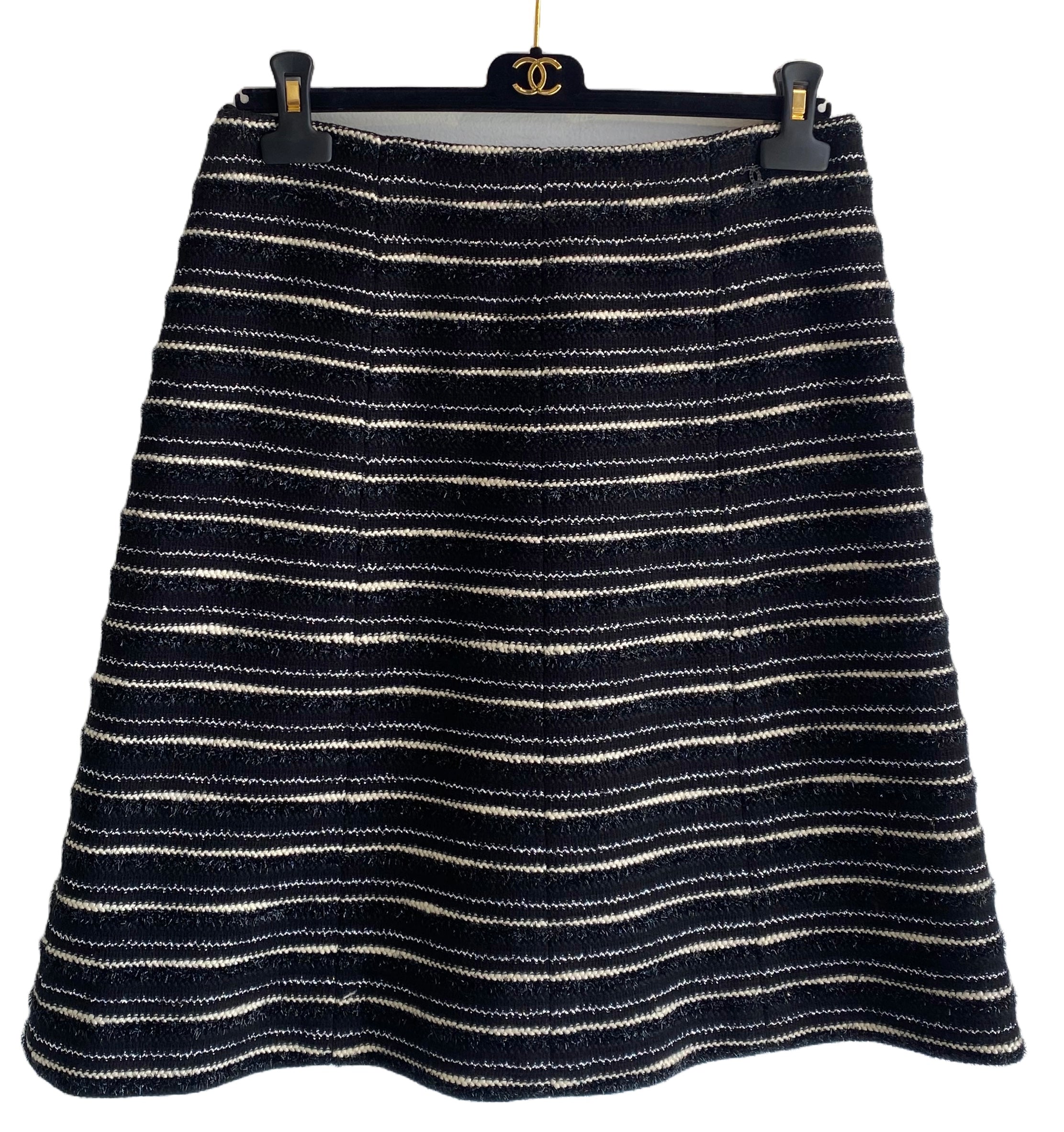 Chanel Wool Blend Striped Skirt for Women - Classic Black & White Design - Perfect for Office Wear, Cocktail Parties & Fall Fashion