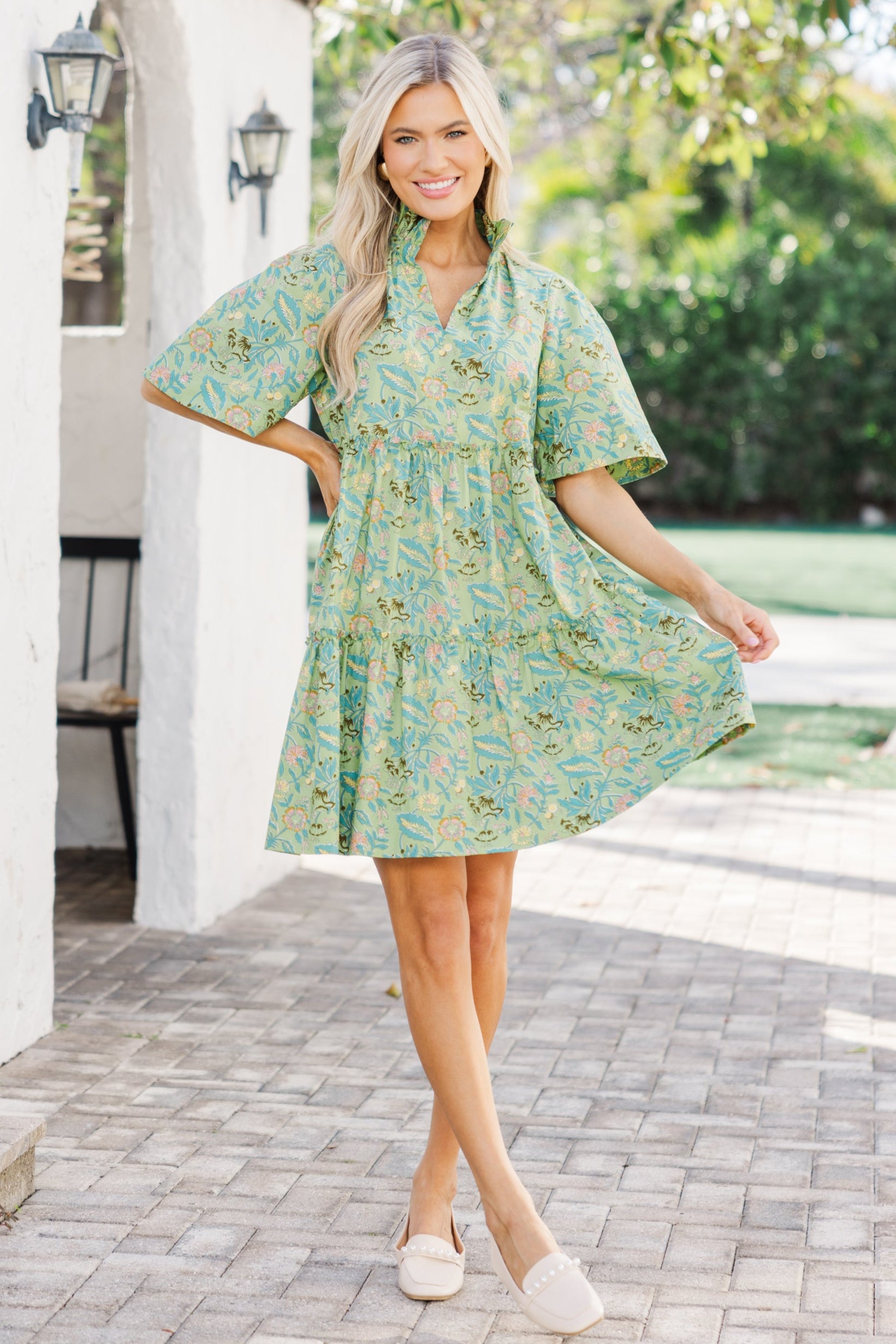 Elegant Green Floral Dress for Women - Summer Boho Maxi Dress with Pockets | Perfect for Beach Vacations, Garden Parties & Date Nights