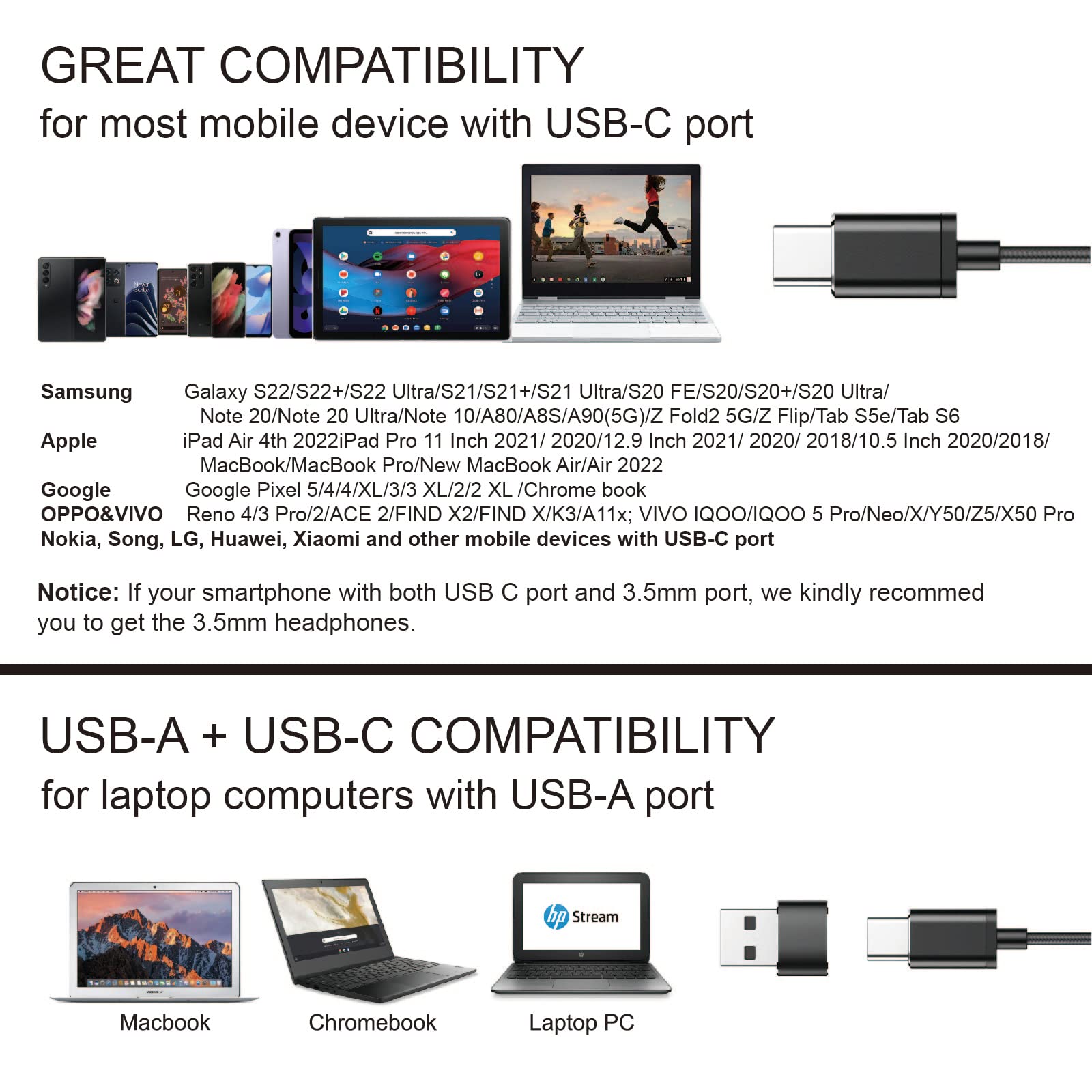 USB-C Wired Headphones with Microphone - Noise Cancelling Magnetic Earbuds for Laptop, PC, iPad Pro, MacBook & Samsung - Perfect for Work, Gaming & Online Meetings (Black)