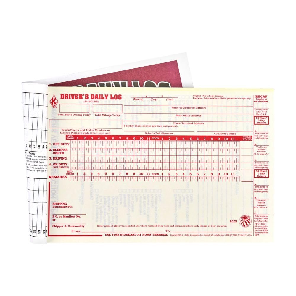 J. J. Keller Driver Daily Log Book 10-Pack - 31 Sets with Vehicle Inspection Report & Daily Recap | 2-Ply Carbon Copy | 8.5 x 5.5 Inches | Perfect for Truckers, Fleet Managers & DOT Compliance