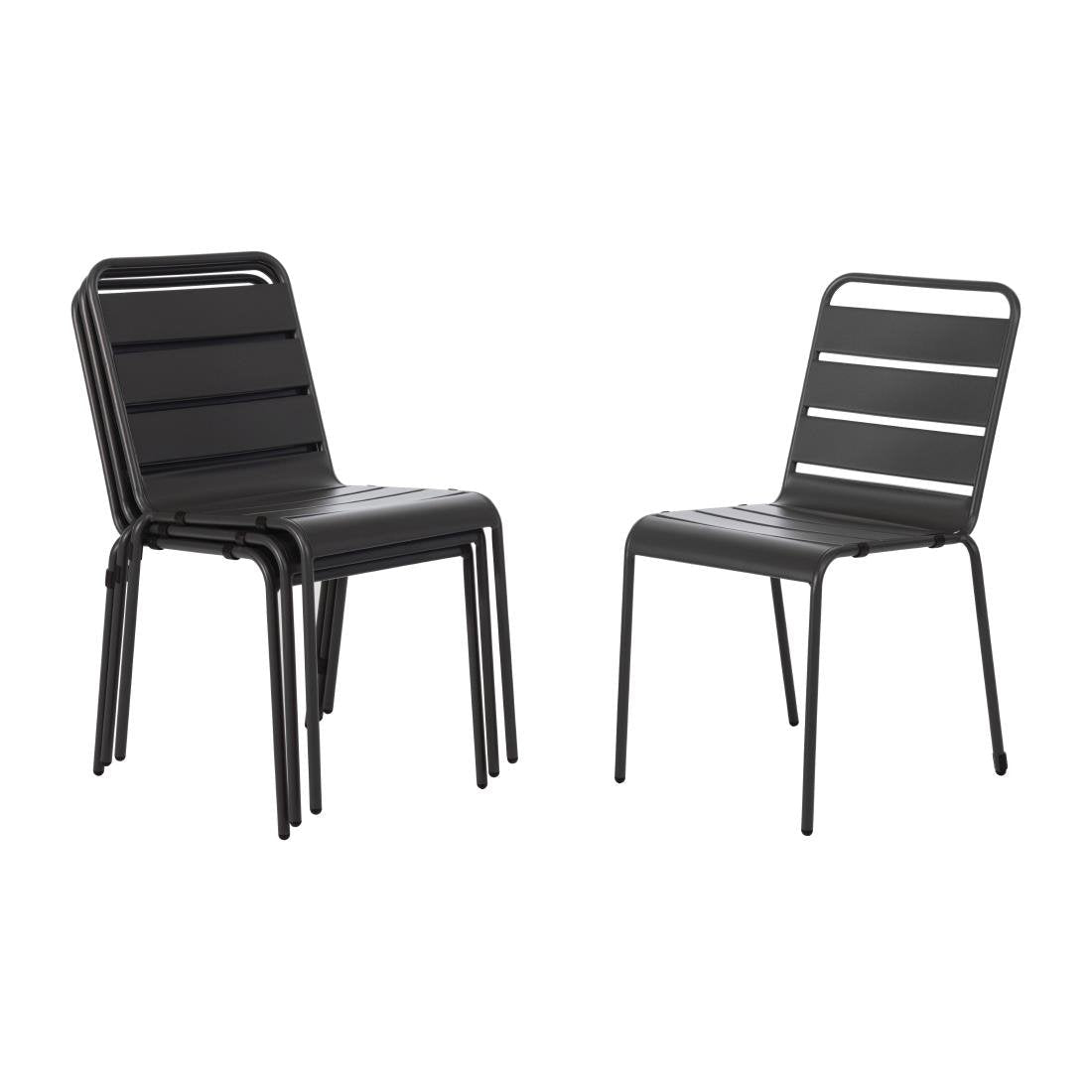 Bolero Slatted Steel Side Chairs Grey (Set of 4) - Modern Dining Chairs for Kitchen, Patio, Restaurant & Outdoor Use - Sturdy & Comfortable Metal Chairs for Home & Commercial Spaces