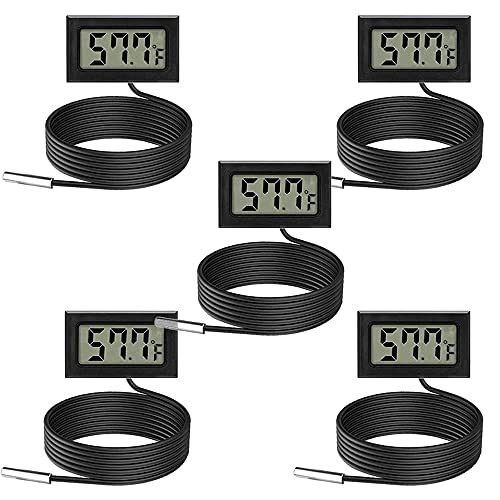 5pcs Digital LCD Thermometer with External Probe - Accurate Temperature Monitor for Fridge, Freezer, Refrigerator & Aquarium - Perfect for Home, Kitchen, Lab and Food Storage