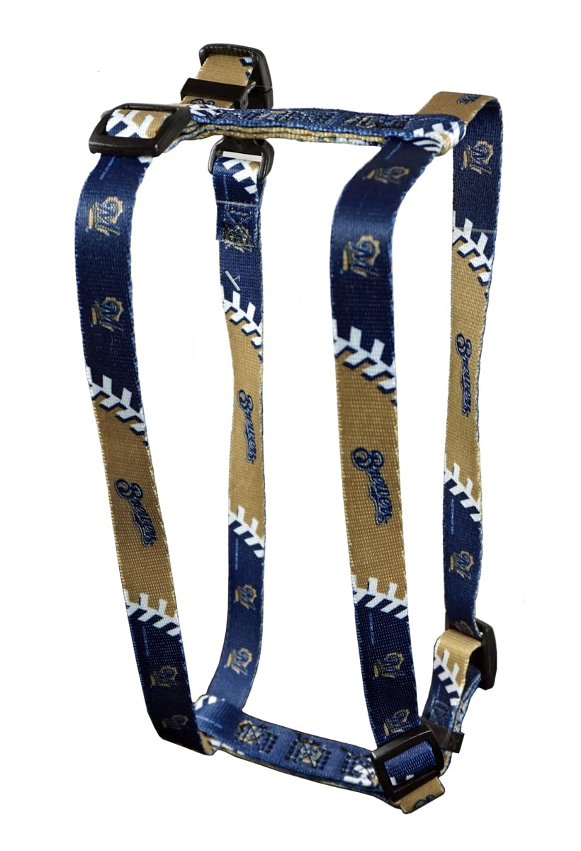 Hunter MFG 3/4-Inch Milwaukee Brewers Adjustable Dog Harness - Medium Size for Small to Medium Dogs - Perfect for Walking, Training & Game Day Outfits