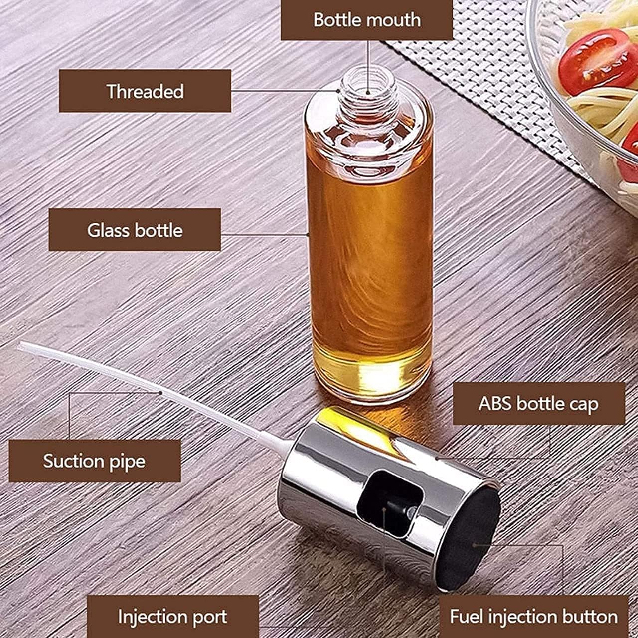 Premium Glass Oil Spray Bottle for Cooking - 100ml Food Grade Oil Dispenser for Dosa, Salad, BBQ & Baking | Vinegar Spray Bottle with ABS Cap (Multicolor) | Perfect for Kitchen, Restaurants & Healthy Meal Prep