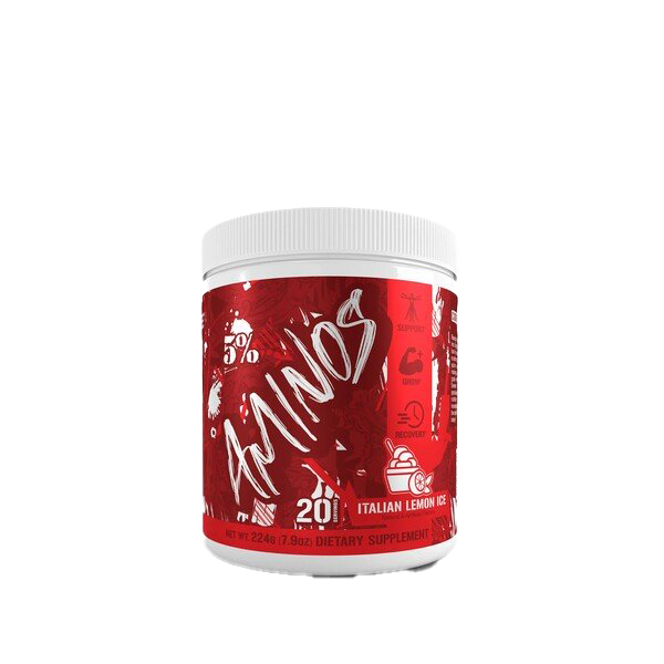 5% Nutrition Amino Acids Code Red - Italian Lemon Ice Flavor 224g | Pre-Workout & Post-Workout Supplement for Muscle Recovery & Energy Boost