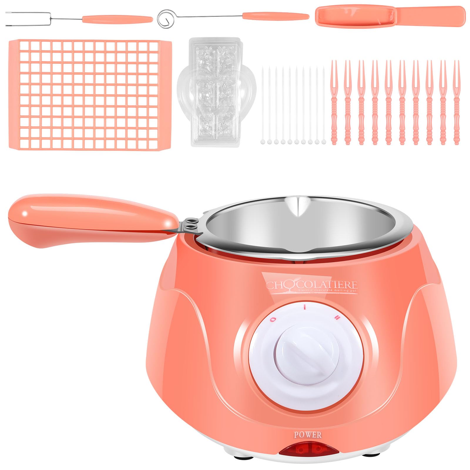 Electric Chocolate Melting Pot 250ml - 2-Speed Adjustable Temperature Chocolate Warmer & Fondue Maker for Candy, Cheese, Butter - Perfect for Home Baking, Parties & Dessert Making (Pink)