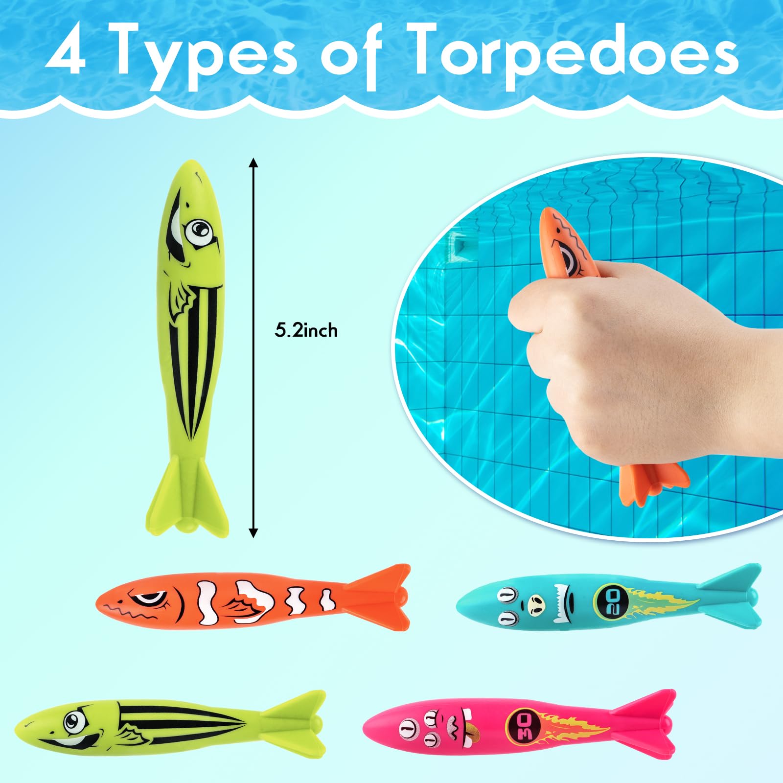 Best Pool Toys for Kids Ages 4-12 - Underwater Diving Toys Set for Summer Swimming Games, Swim Training Equipment for Boys, Girls & Adults - Medium Size - Perfect for Backyard Pools, Beach Vacations & Swim Lessons