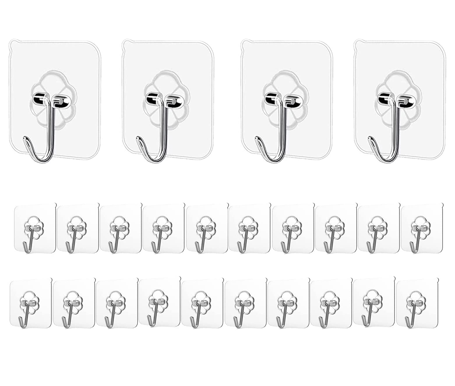 24 Pack Heavy Duty Adhesive Hooks - 33lb Max Weight, No Nail Wall Hangers with Stainless Steel Hooks, Waterproof & Oilproof for Kitchen, Bathroom, Ceiling - Perfect for Hanging Towels, Utensils & Decor