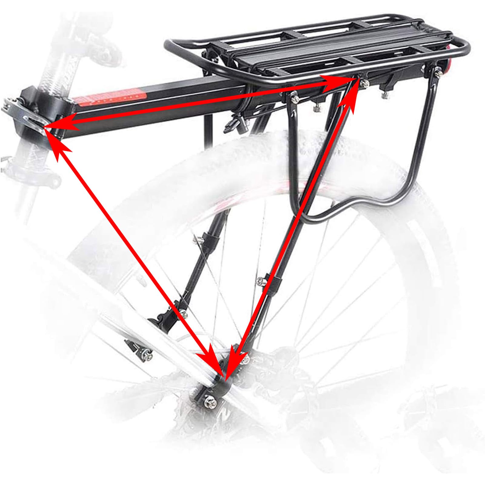 Heavy Duty Rear Bike Rack with 110Lb Capacity - Adjustable Bicycle Cargo Carrier with Detachable Storage Bag for Adults | Perfect for Commuting, Grocery Shopping & Outdoor Adventures