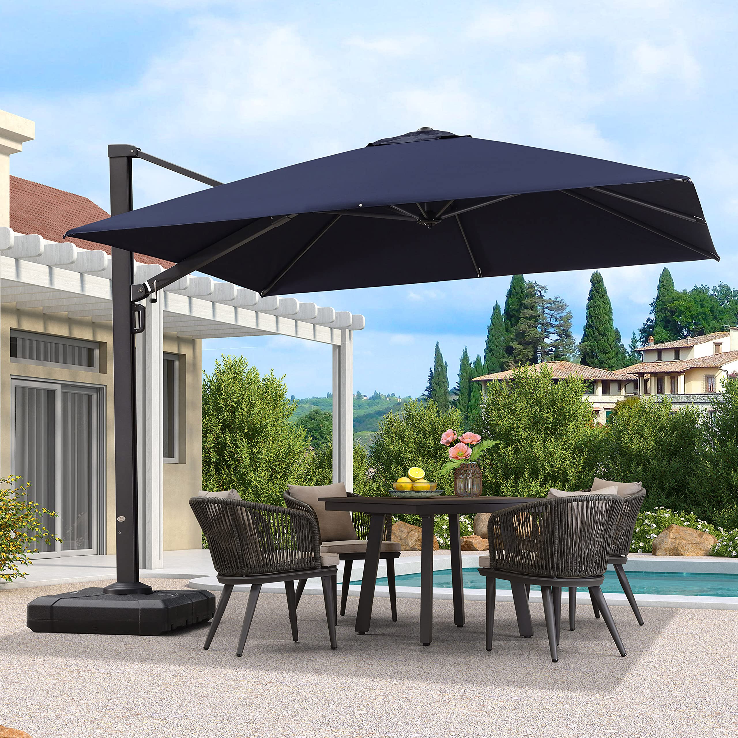 PURPLE LEAF 10 FT Square Patio Umbrella - Large Outdoor Cantilever Umbrella with 360° Rotation, Durable Aluminum Frame for Garden, Deck, Backyard & Pool (Navy Blue) - Perfect for Shade, Outdoor Dining & Relaxation