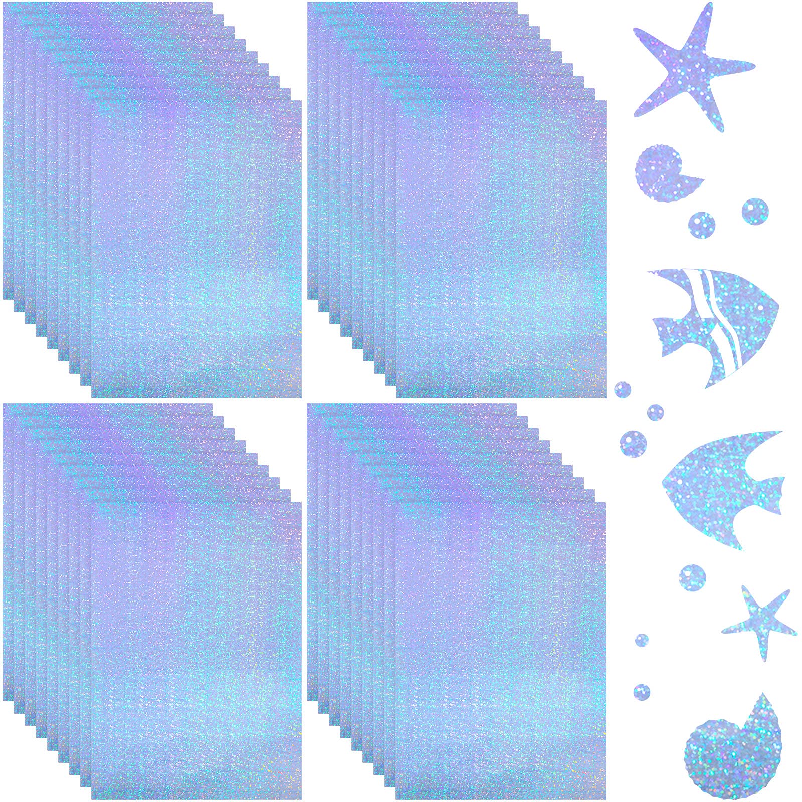 36 Sheets Holographic Sticker Paper A4 Size (8.25 x 11.7 Inches) - Printable Vinyl Sticker Paper for Inkjet & Laser Printers - Rainbow Glitter Labels for DIY Crafts, Scrapbooking, Water Bottles & Laptop Decoration - Fast Drying, High Quality Sticker Sheets