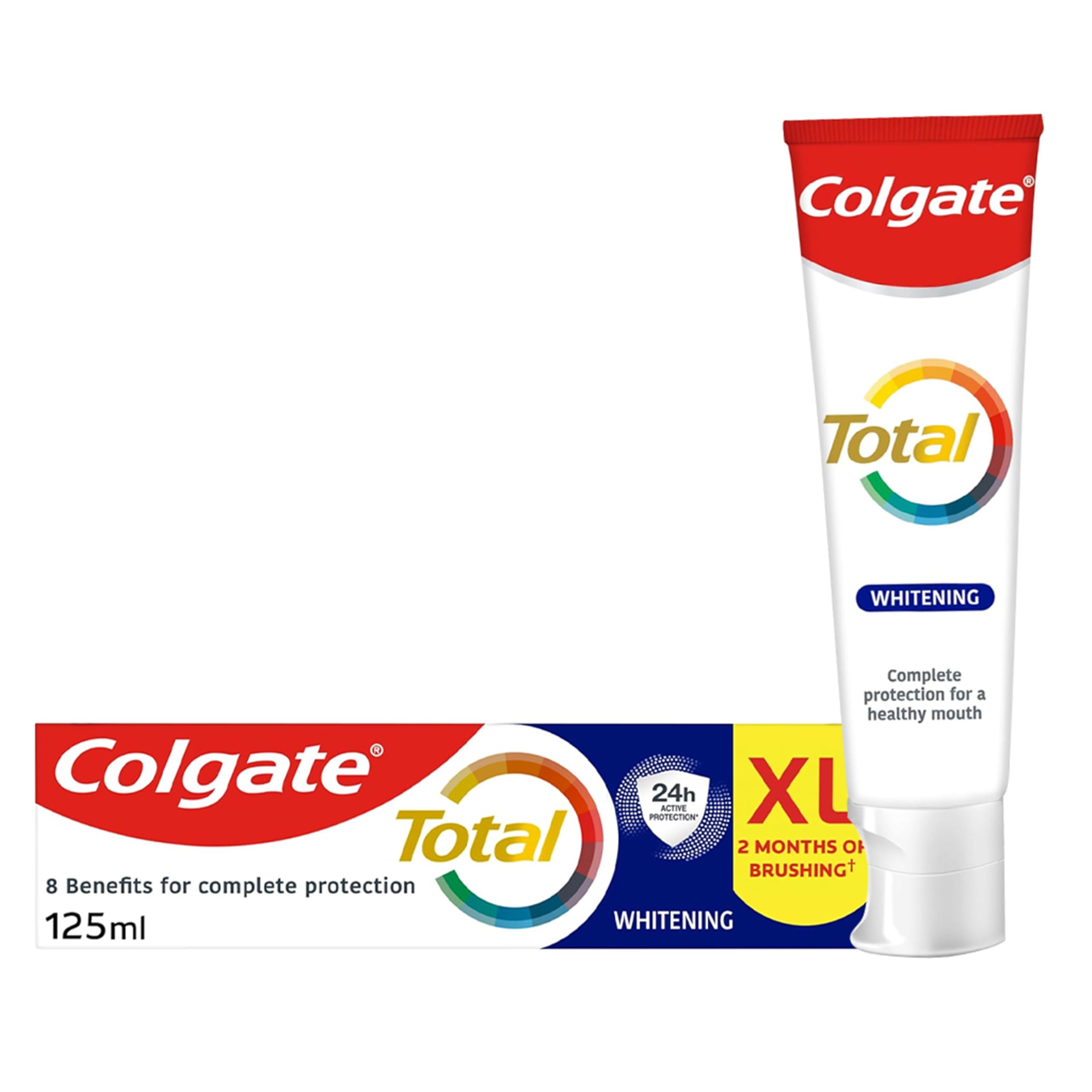 Colgate Total Whitening Toothpaste 125ml with Fluoride for Teeth Whitening & 24-Hour Protection | Antibacterial Zinc Technology | Clinically Proven | Ideal for Daily Oral Care & Fresh Breath