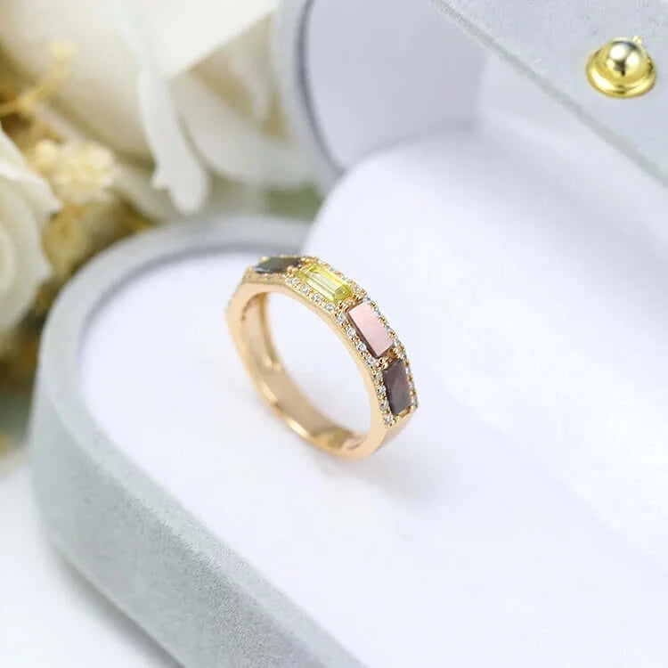 14K Gold Natural Peridot Eternity Band Ring for Women - Dainty Stackable Wedding Anniversary Gift, Birthday Present, Mother's Day Jewelry | Perfect for Everyday Wear, Date Nights & Special Occasions