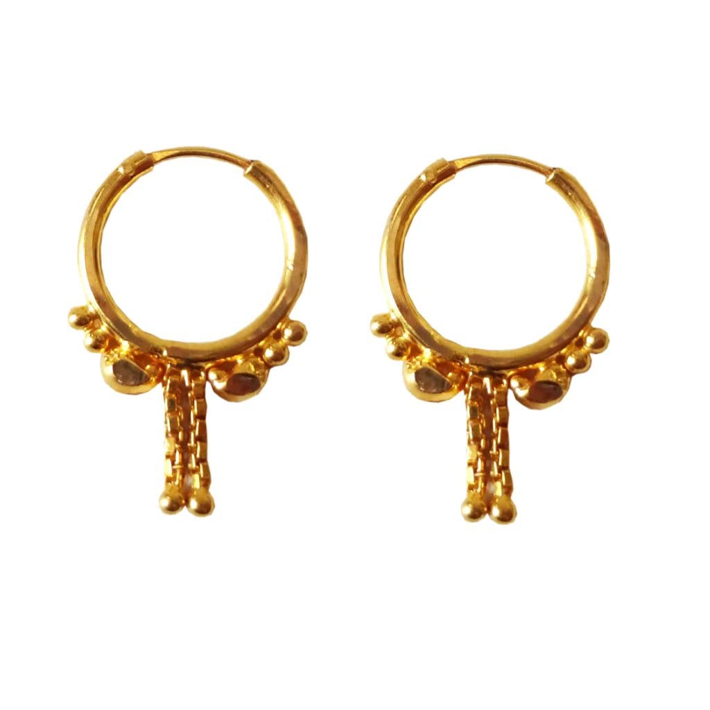 22K/18K Solid Gold Hoop Earrings - Certified Two Chain Beads Design for Women, Girls & Men - 11MM Height & Width - Perfect for Gifts, Parties & Everyday Wear