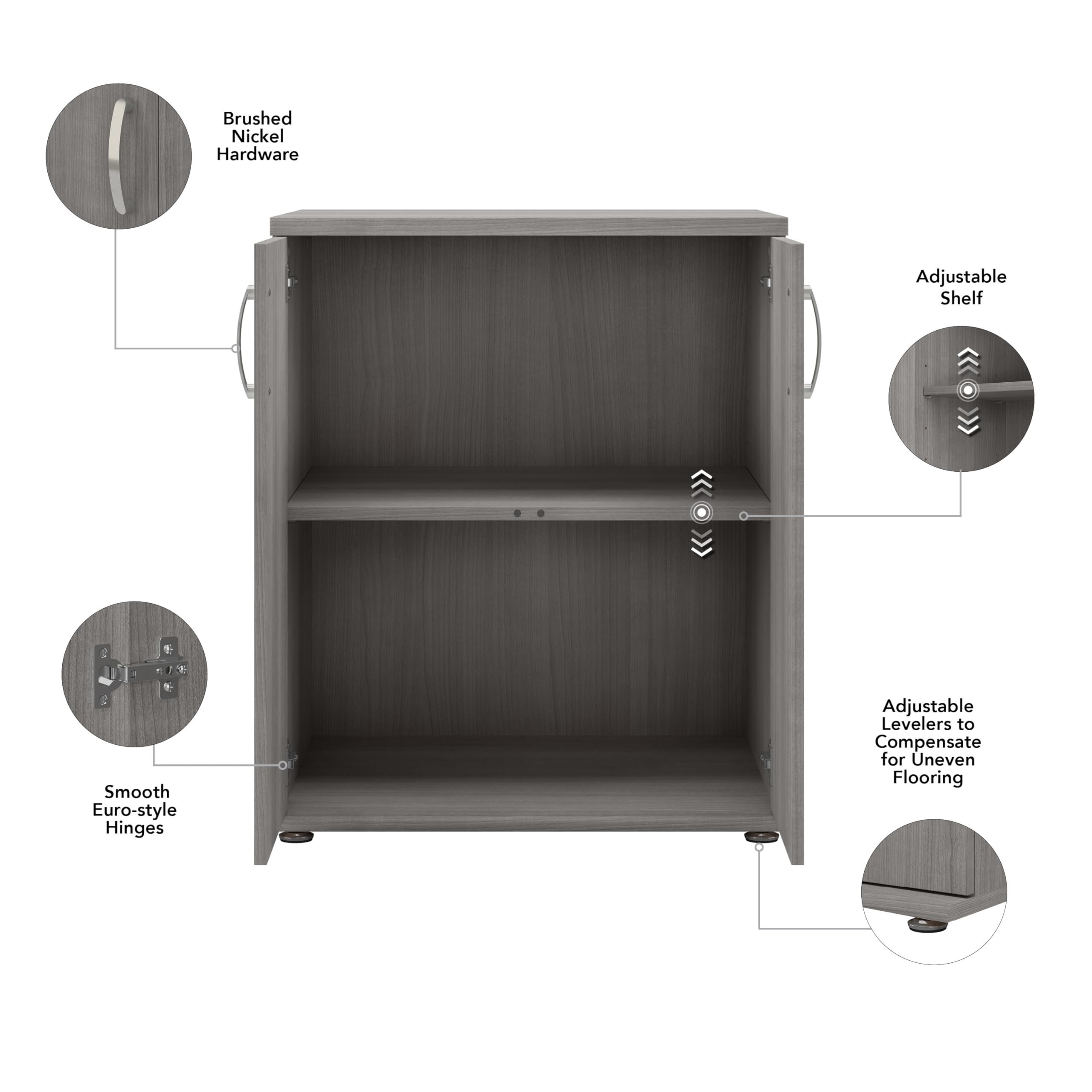 Bush Business Furniture Universal Storage Closet Organizer with Doors & Shelves - Platinum Gray | Office & Home Organization Solution for Files, Supplies & Accessories
