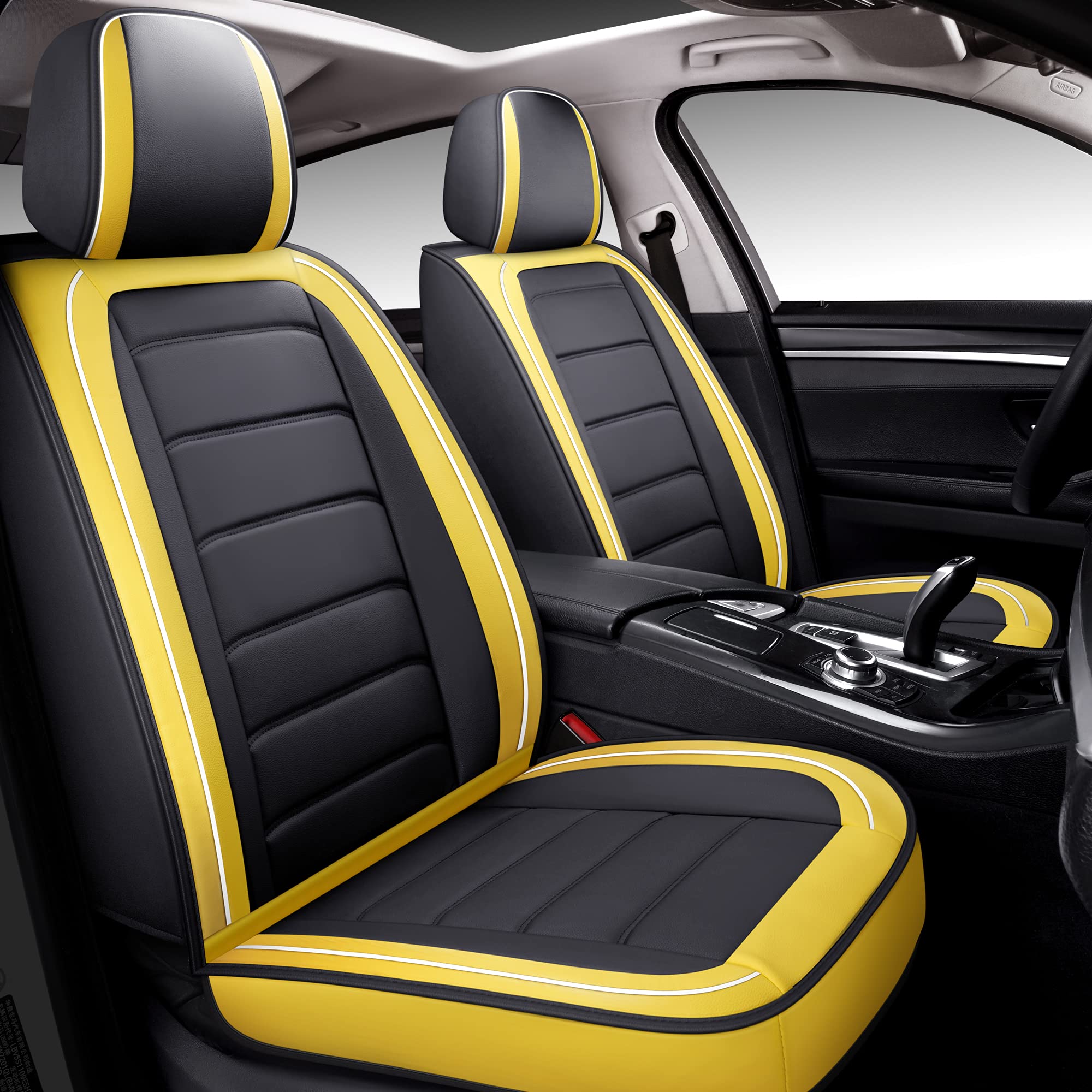 BABYBLU Universal Leather Car Seat Covers Full Set - Waterproof Synthetic PU Leather for Cars, SUVs & Trucks - Airbag Compatible Auto Interior Accessories (Yellow) - Perfect for Daily Commute, Road Trips & Family Travel