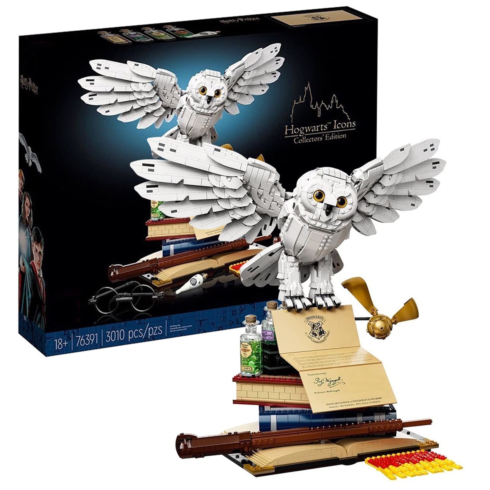 Harry Potter Hedwig & Owl Building Blocks Set - 3010 Pieces, Compatible with Lego 76391 | Hogwarts Icons Collector's Edition Construction Toy | 50x44x33cm Model for Display & Gift | Perfect for Harry Potter Fans, DIY Enthusiasts & Home Decor