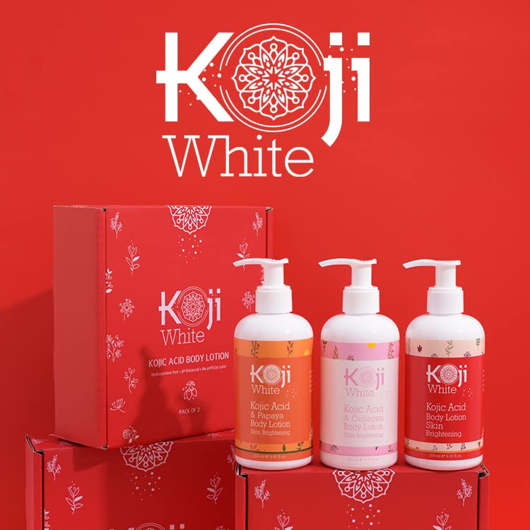 Koji White Kojic Acid & Collagen Body Lotion - Skin Brightening Cream with Arbutin for Glowing, Moisturized & Radiant Complexion - Evens Skin Tone, Vegan Formula, 8.45 Fl Oz (2 Pack) - Perfect for Daily Skincare Routine & Gift Sets for Women