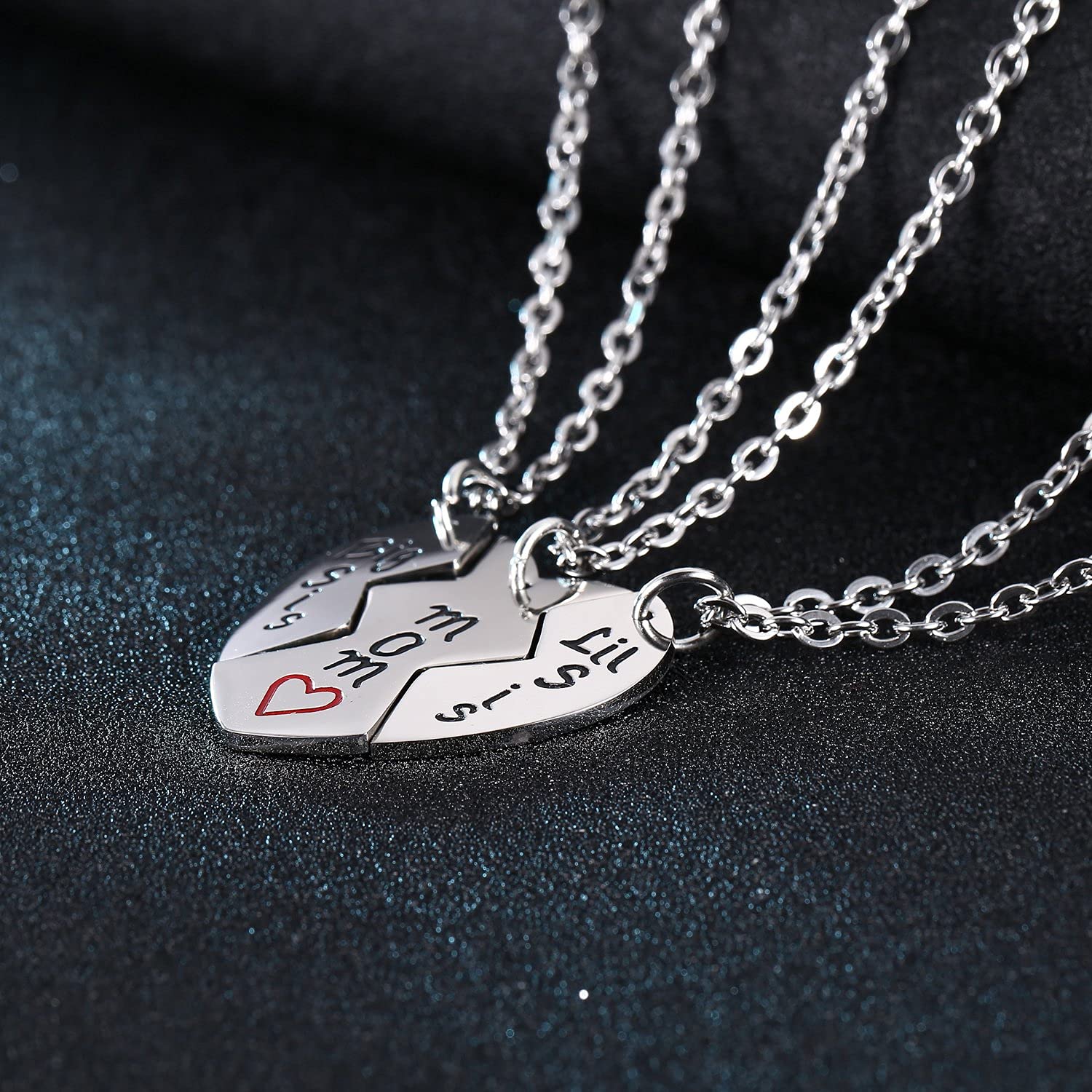 BESPMOSP 3-Piece Sterling Silver Mom & Sister Necklace Set - Big Sis Lil Sis Matching Jewelry Gift for Mother's Day, Christmas, Birthday from Daughter | Perfect for Family Reunions, Special Occasions & Heartfelt Moments