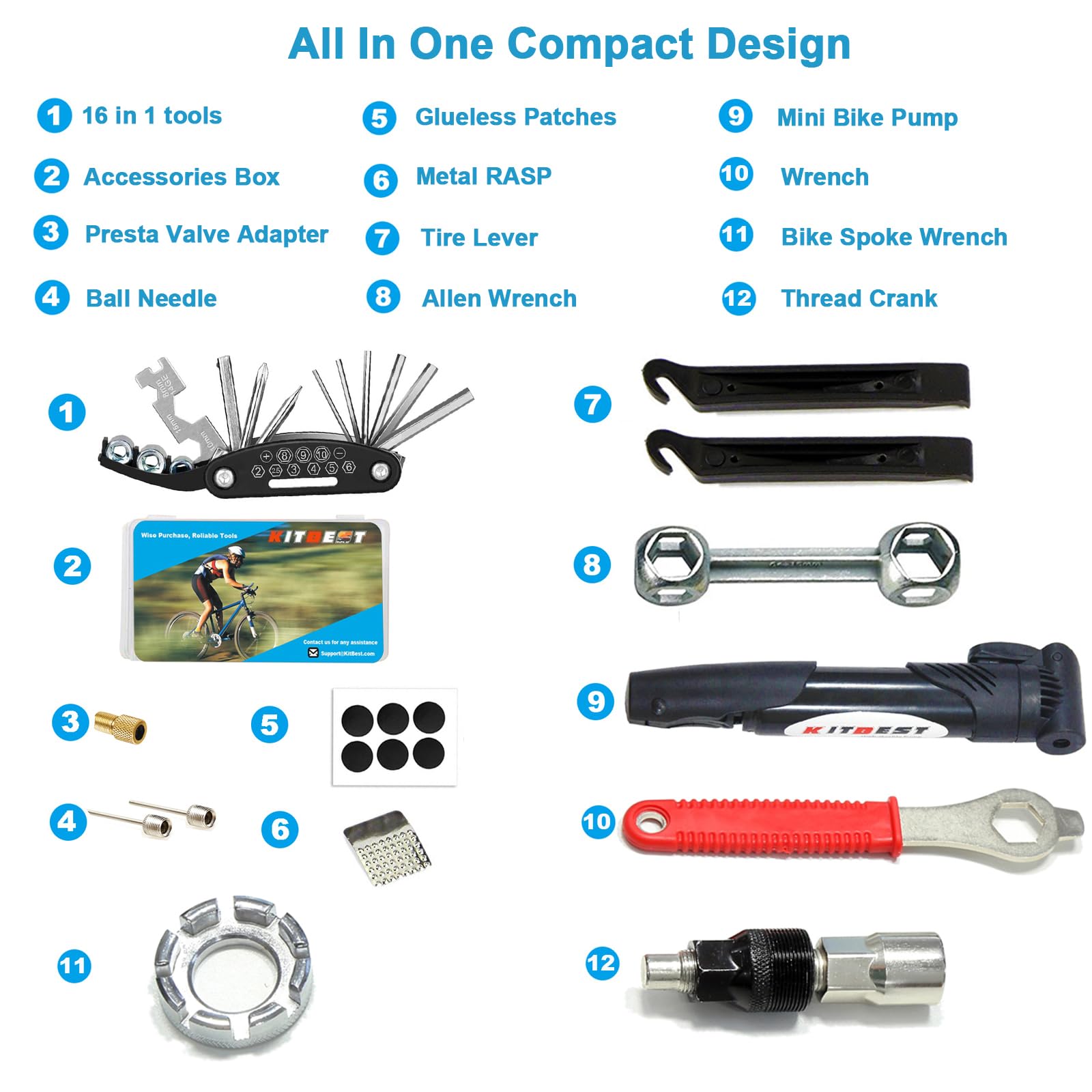 Portable Bike Repair Kit - All-in-One Bicycle Maintenance Tool with Tire Pump, Patches & Inflator | Compact Emergency Toolkit for Camping, Travel & Roadside Safety | Essential Cycling Gear for Mountain & Commuter Bikes