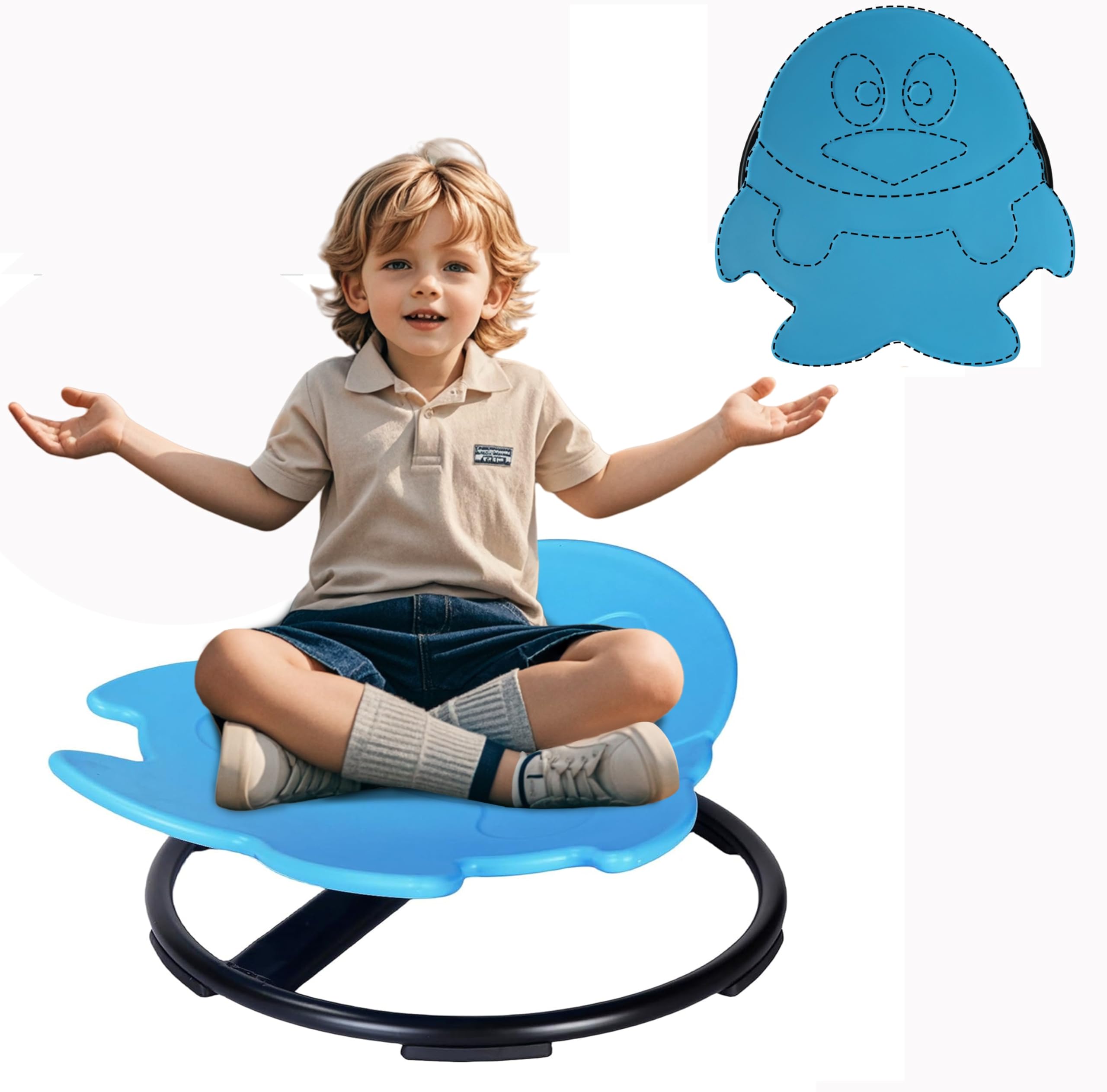 Sensory Spinning Chair for Kids - Autism Swivel Chair for Body Coordination Training, Non-Slip Metal Base Indoor/Outdoor Sit and Spin Toy (Penguin Blue) - Perfect for Sensory Rooms, Classrooms & Play Therapy