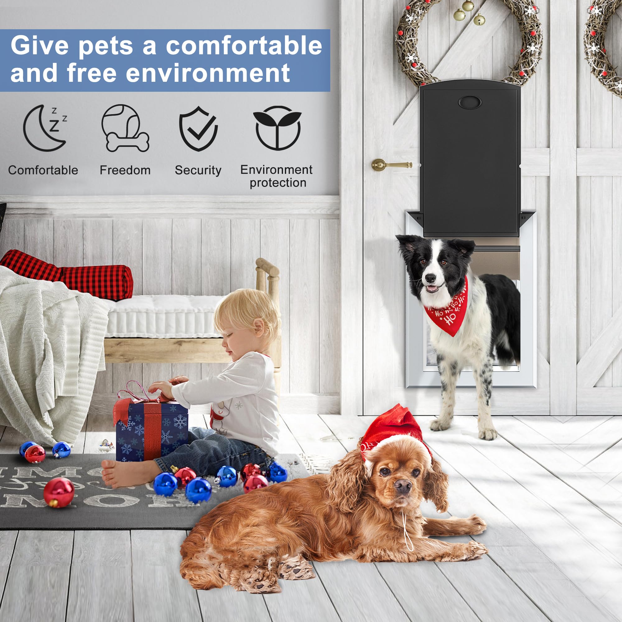 MAVRICFLEX Heavy Duty Dog Door - Double Sliding Lock Panel, Energy Efficient Rugged Aluminum Pet Door for Large Dogs Up to 40lbs - Easy Installation with Magnetic Flap - Perfect for Backyard, Patio & Indoor Use