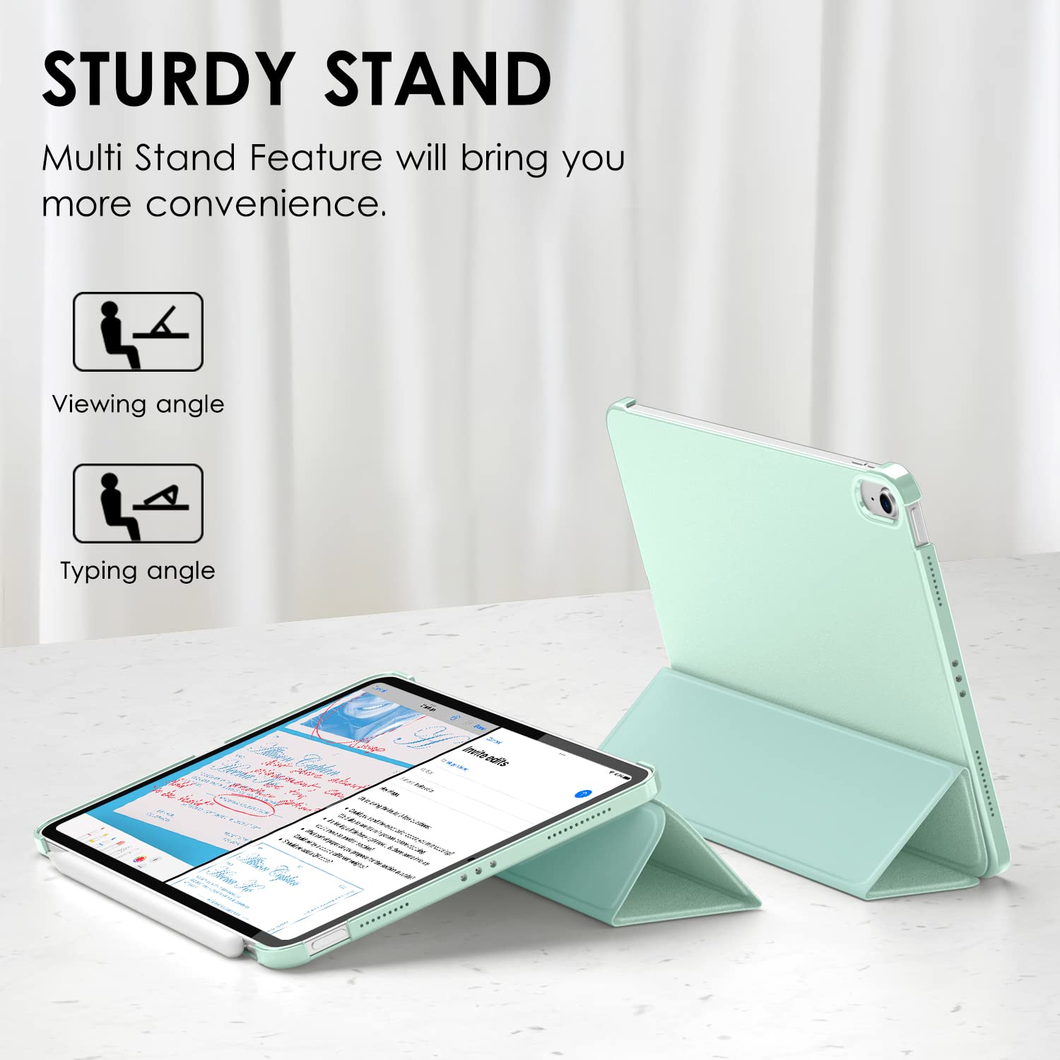 DTTO iPad Air Case for 11-inch M2 & 10.9-inch 5th/4th Gen - Sparkle Hard Back with Sheen Front Cover (2024/2022/2020 Models) | Compatible with 2nd Gen Apple Pencil Charging | Matcha Green | Perfect for Work, School & Travel Protection