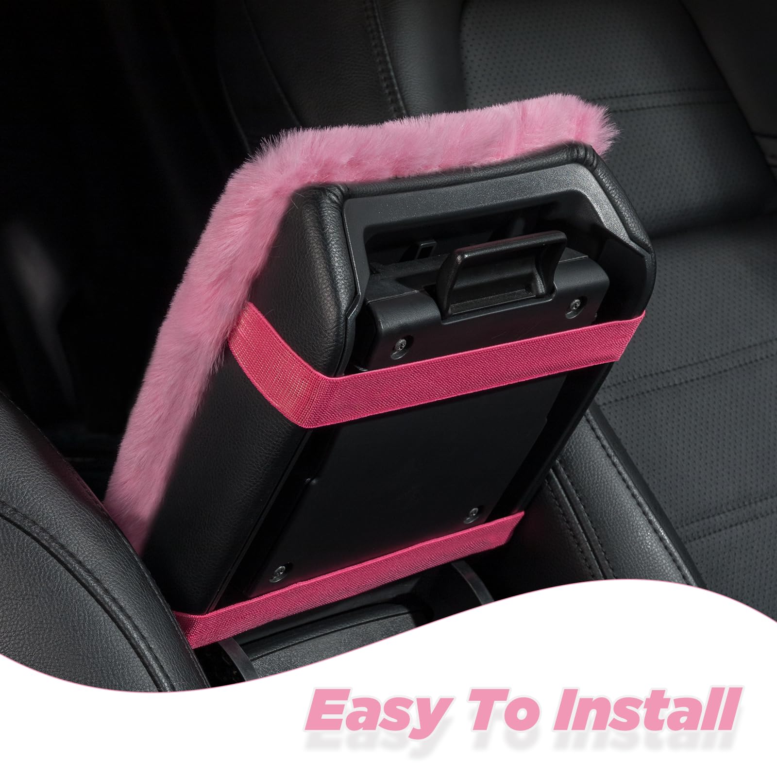 Premium Furry Car Armrest Cover - Soft Fluffy Center Console Pad for Cars, SUVs & Trucks - Universal Fit for Most Vehicles - Comfortable & Stylish Accessory for Men & Women (Pink) - Perfect for Long Drives & Daily Commutes