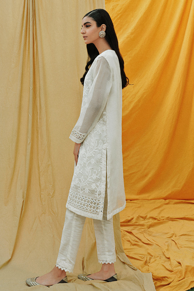 Ivory Glaze Embroidered Shirt for Women - Elegant Floral Design, Breathable Cotton, Casual & Party Wear - Perfect for Office, Date Night & Special Occasions