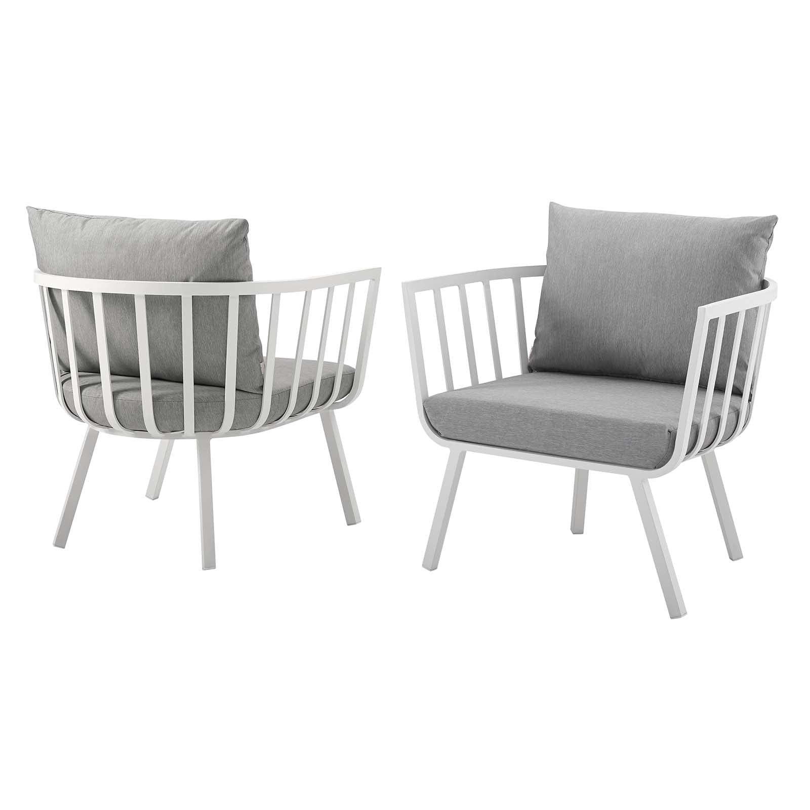 Modern Aluminum Lounge Chair Set of 2 - White Gray Metal Outdoor Patio Furniture for Balcony, Cafe, Bistro & Garden Relaxation