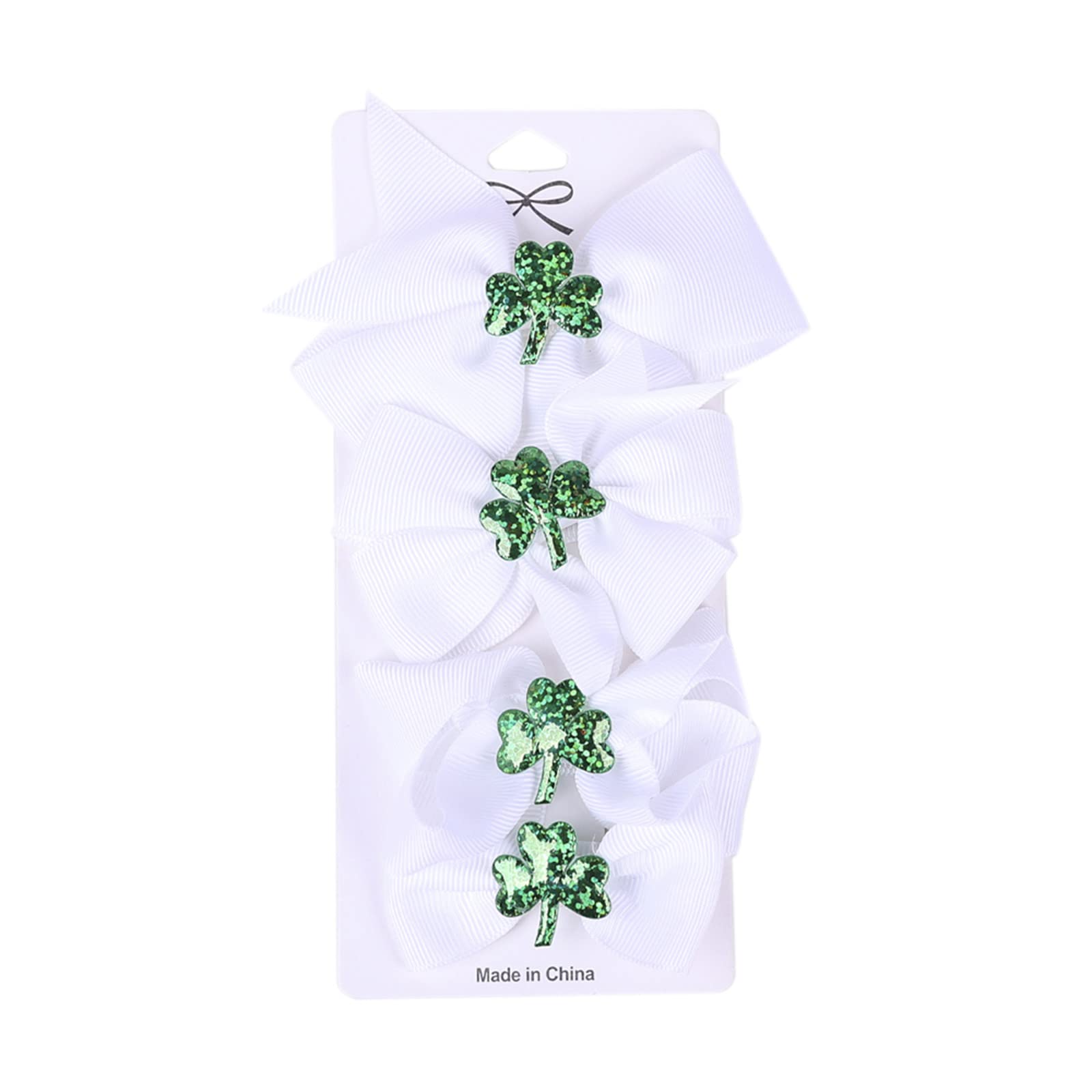 St. Patrick's Day Hair Clips for Girls - Irish Green Shamrock Clover Barrettes & Ribbon Hairpins - Perfect for Kids Party, School Events & Holiday Celebrations
