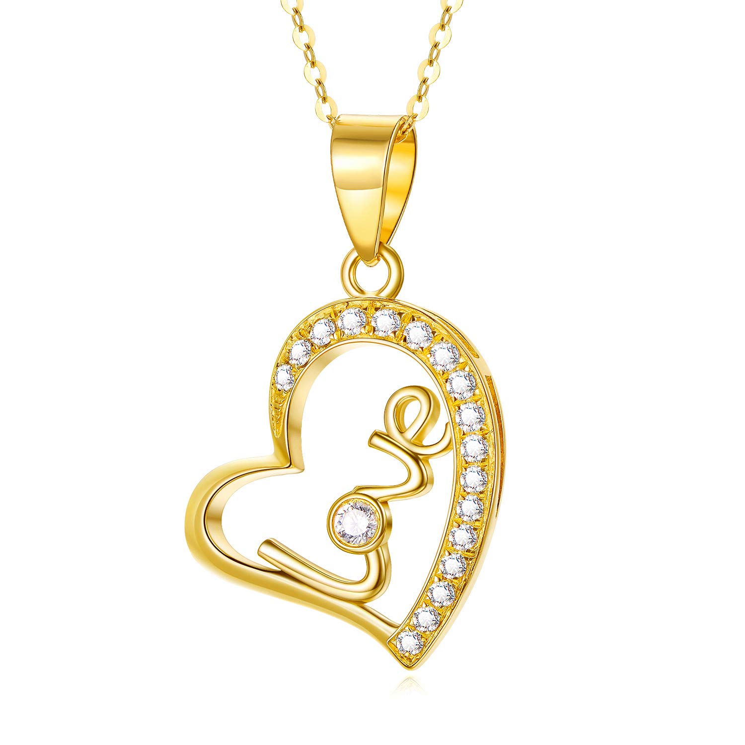 14K Solid Yellow Gold Heart Necklace for Women - Elegant Love Heart Pendant Gift for Her, Mom, Wife | Birthday, Anniversary, Christmas Jewelry | 16