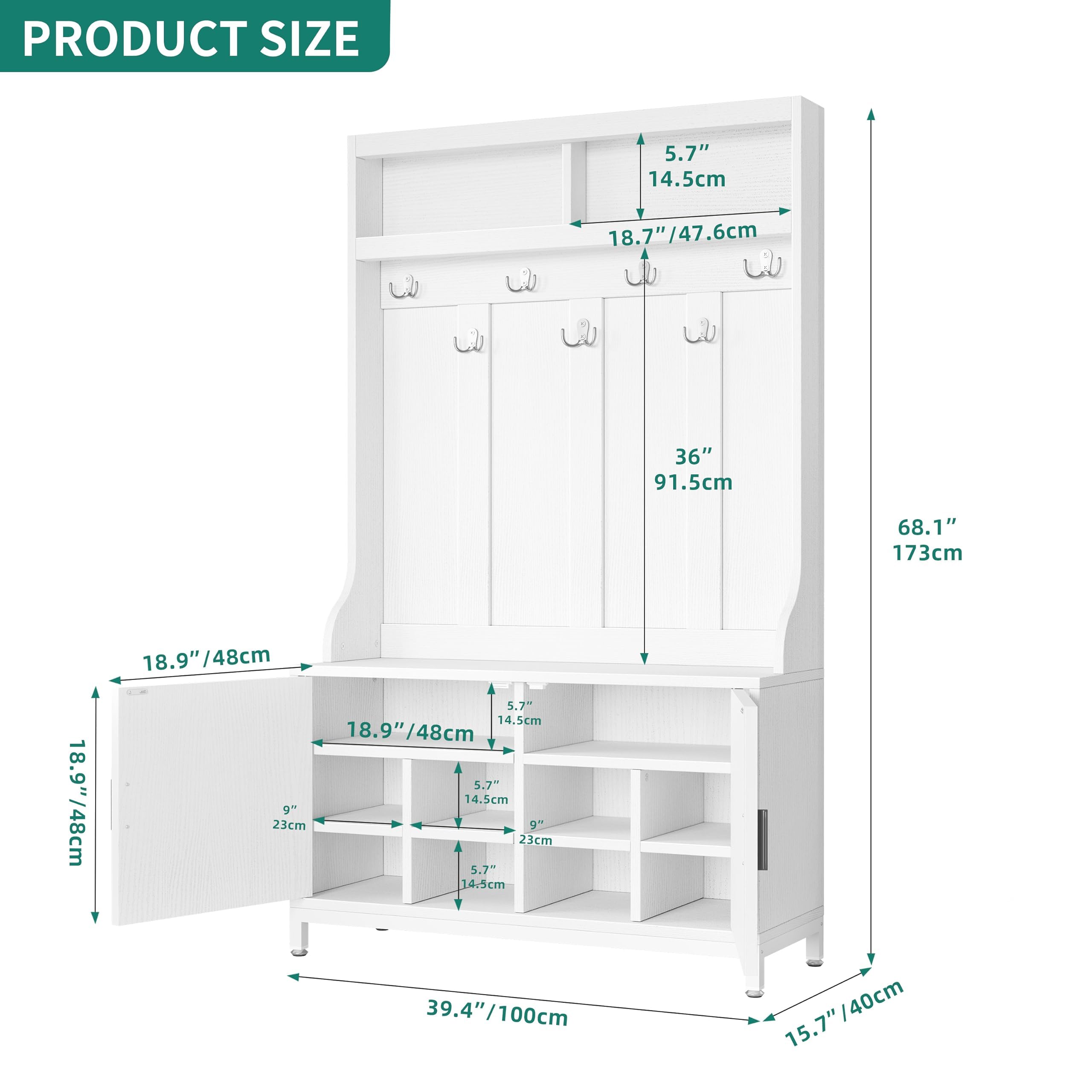 YITAHOME 4-in-1 Entryway Hall Tree with Shoe Storage Bench, Coat Rack & Hanging Hooks - Adjustable Shoe Organizer for Foyer, Mudroom & Home Entrance - Perfect for Storing Shoes, Coats & Accessories in White