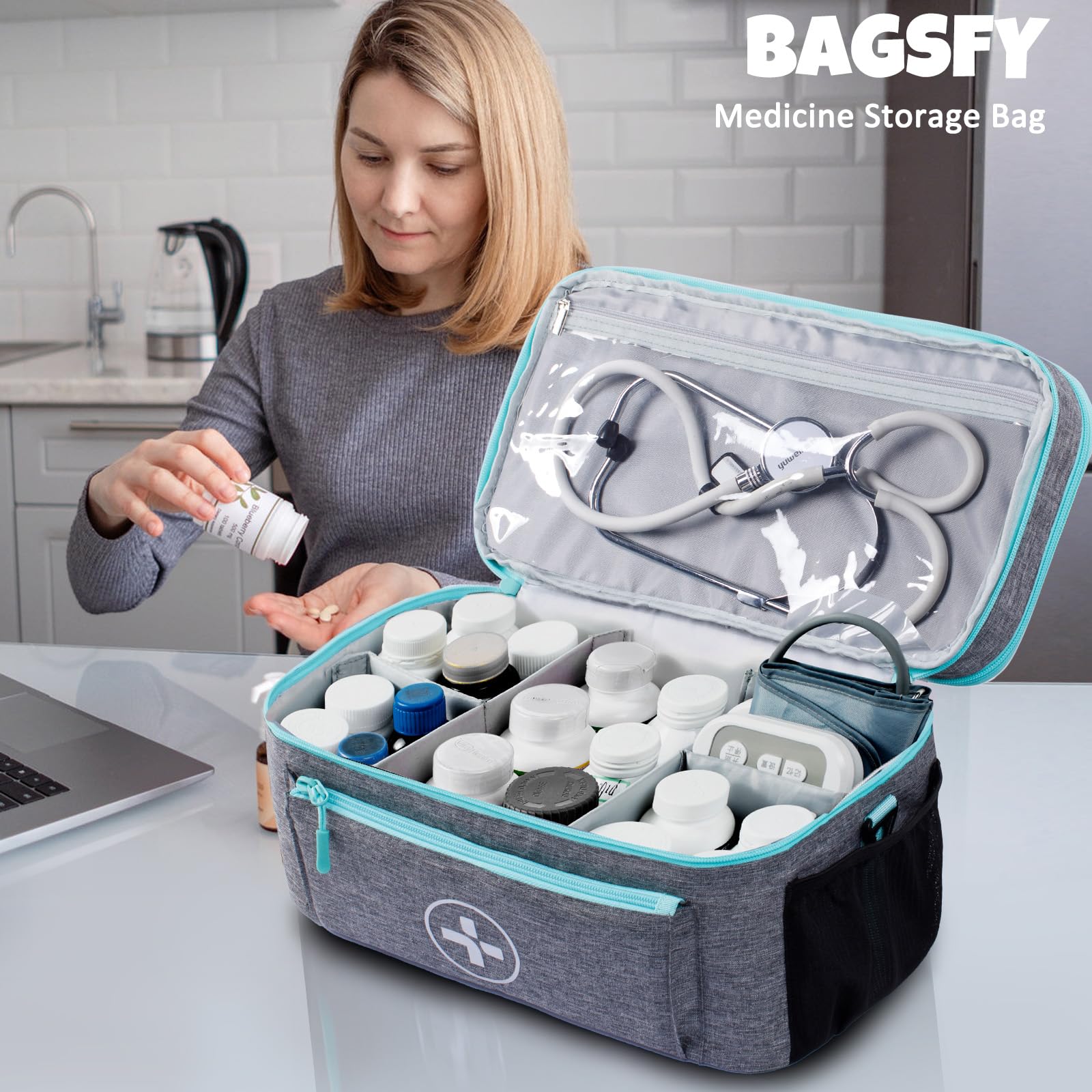 BAGSFY Travel Medicine Organizer Bag - Large Empty Medical Pouch for Pills, First Aid Supplies & Emergency Kits - Portable Medication Storage for Home, Car, Camping & Travel Essentials