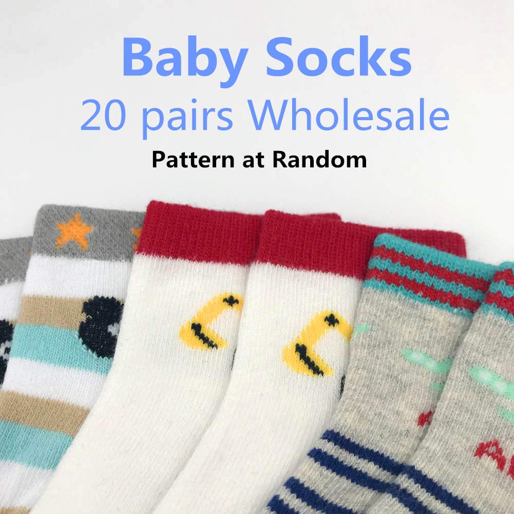 20 Pairs Baby Boy & Girl Cotton Socks Bulk Wholesale - Soft Toddler Kids Socks Bundle with Random Patterns - Perfect for Daily Wear, Playtime & Gift Giving